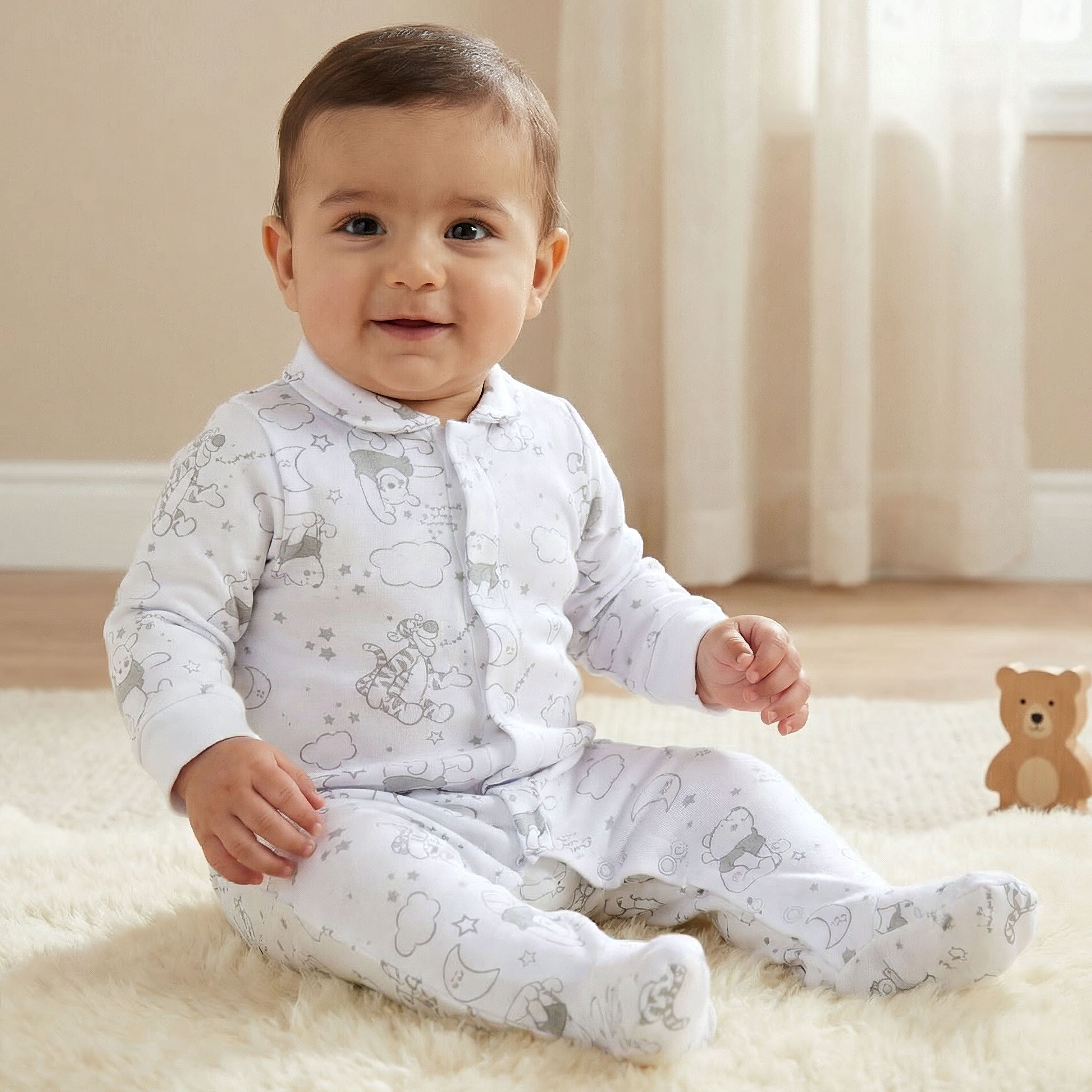 Disney Cotton Collared Long Sleeves Sleepsuit with Winnie the Pooh Print-baby-boys-clothing-nightwear-sleepsuits-image-1