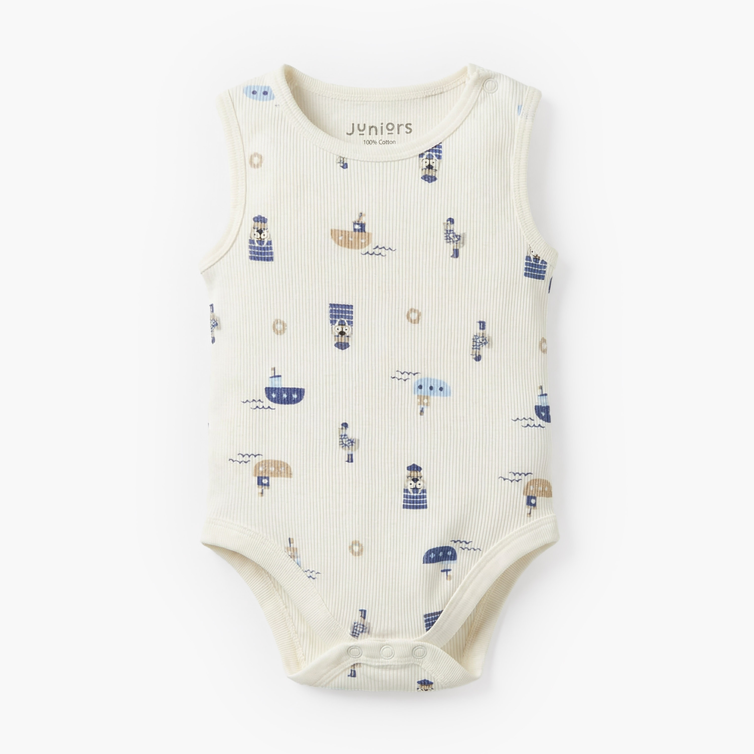 Pack of 3 Juniors Round Neck Sleeveless Bodysuit with Nautical Print-baby-boys-clothing-bodysuits-image-3