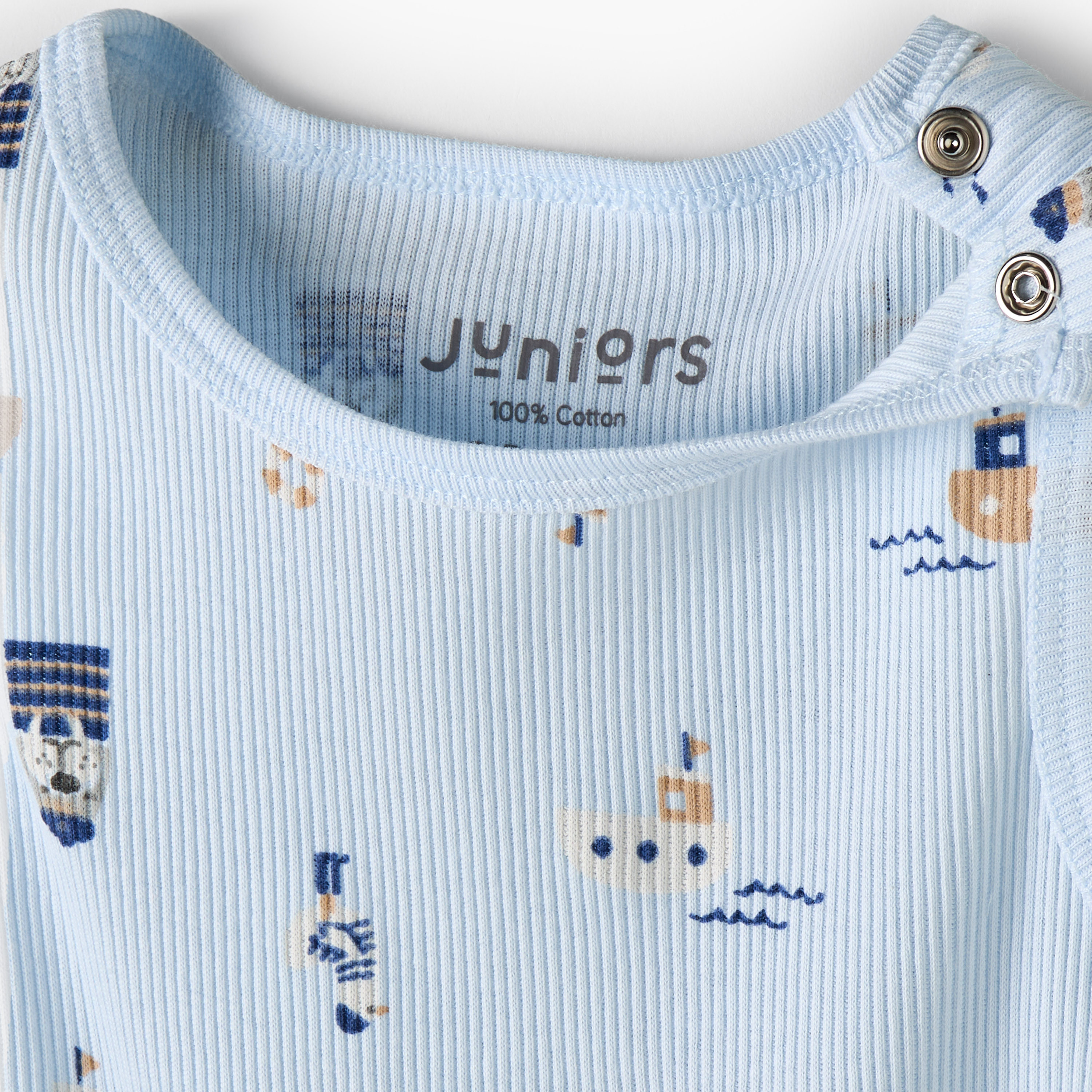 Pack of 3 Juniors Round Neck Sleeveless Bodysuit with Nautical Print-baby-boys-clothing-bodysuits-image-5