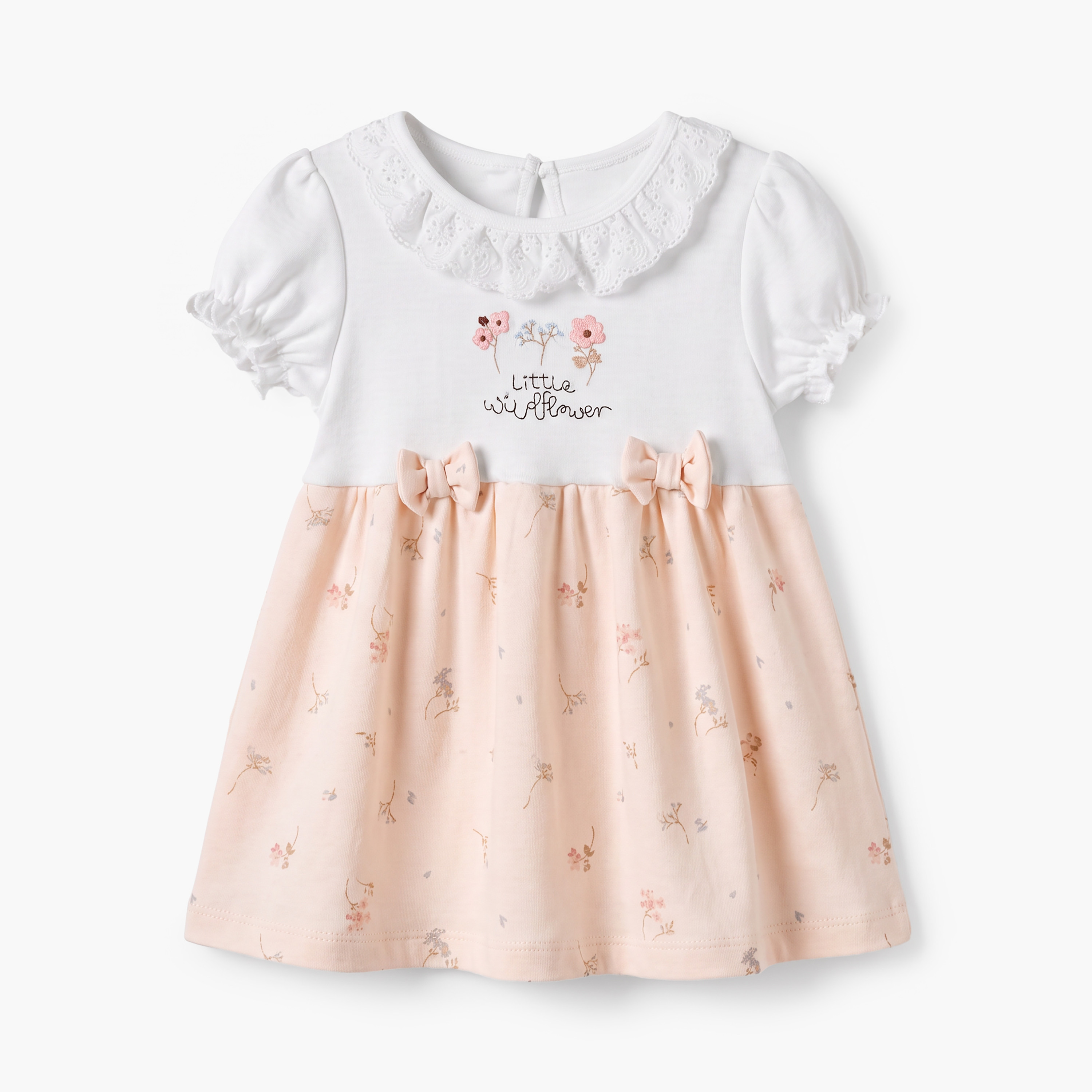 فستان إيه لاين طول الركبة بياقة مستديرة وأكمام قصيرة بطبعات من جونيورز-baby-girls-clothing-dressesandjumpsuits-image-1