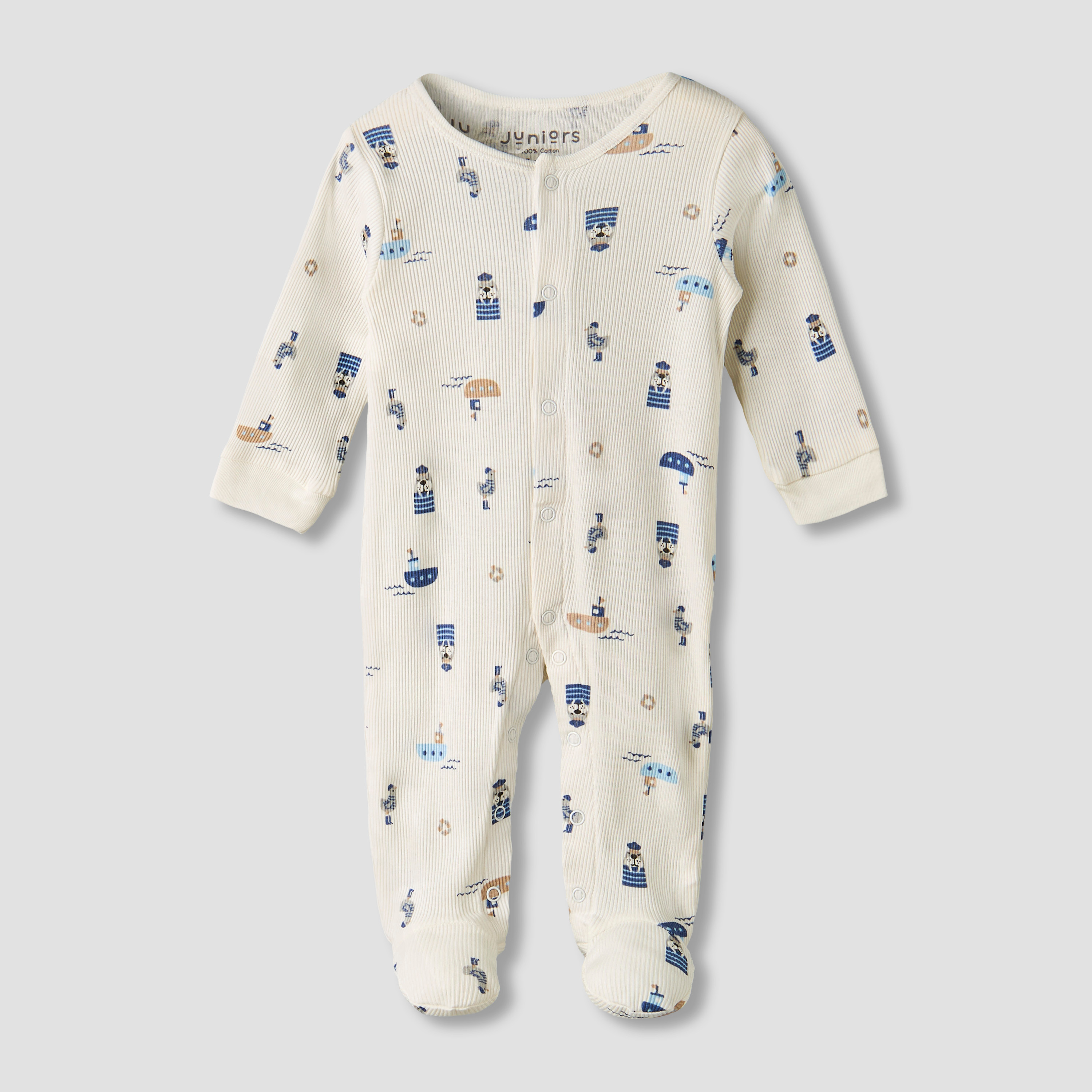 Pack of 2 Juniors Round Neck Long Sleeves Sleepsuit with Nautical Print-baby-boys-clothing-nightwear-sleepsuits-image-2