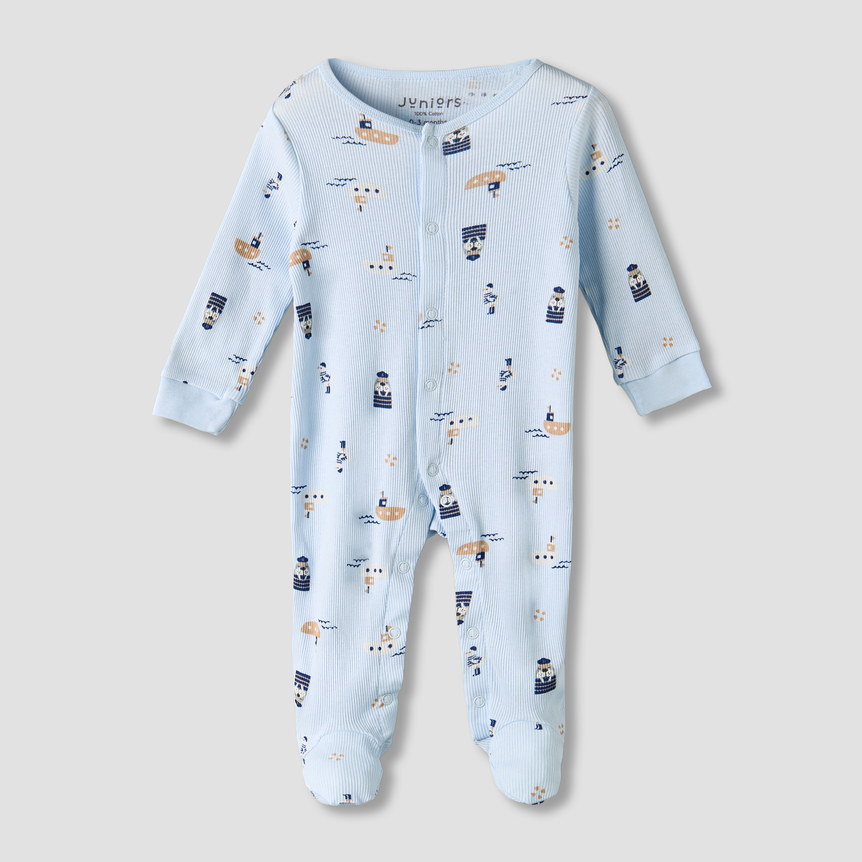 Pack of 2 Juniors Round Neck Long Sleeves Sleepsuit with Nautical Print-baby-boys-clothing-nightwear-sleepsuits-image-4