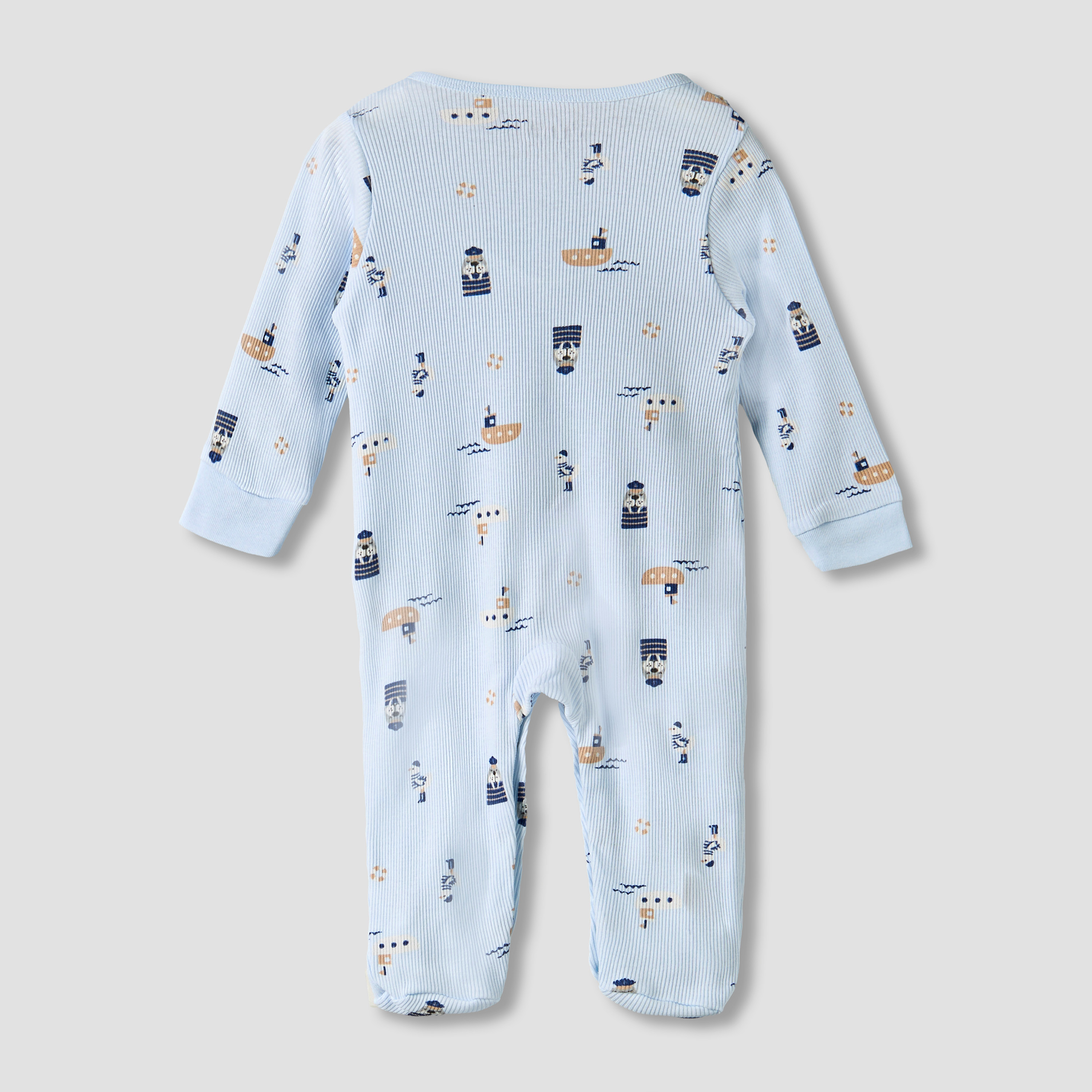 Pack of 2 Juniors Round Neck Long Sleeves Sleepsuit with Nautical Print-baby-boys-clothing-nightwear-sleepsuits-image-5