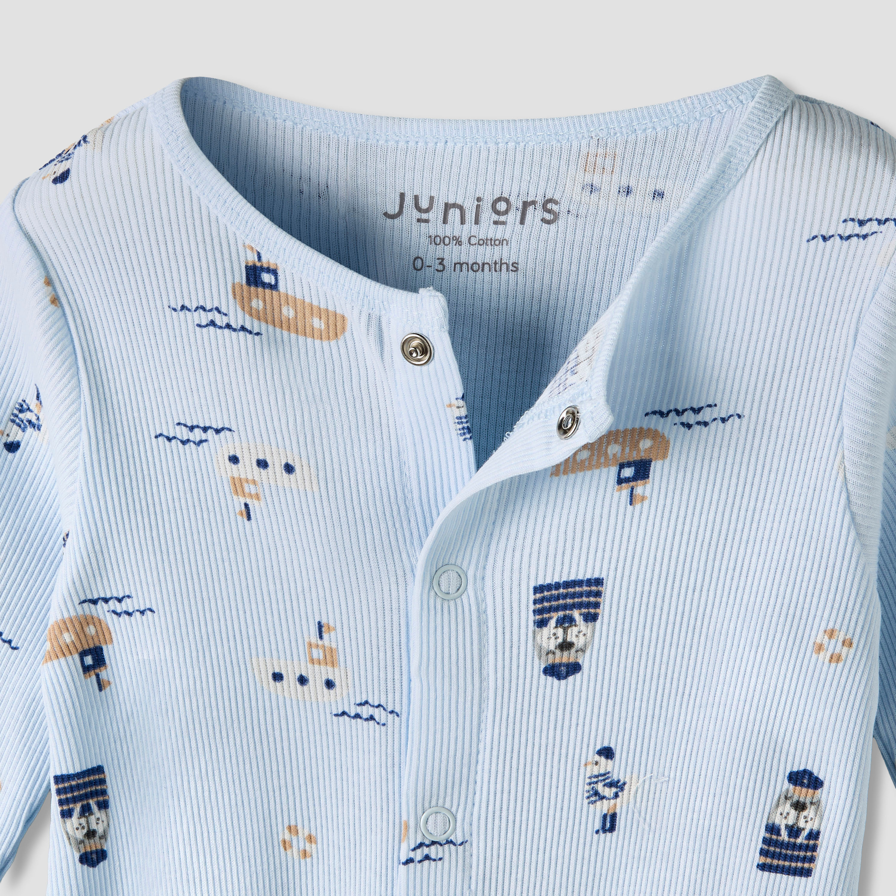 Pack of 2 Juniors Round Neck Long Sleeves Sleepsuit with Nautical Print-baby-boys-clothing-nightwear-sleepsuits-image-8