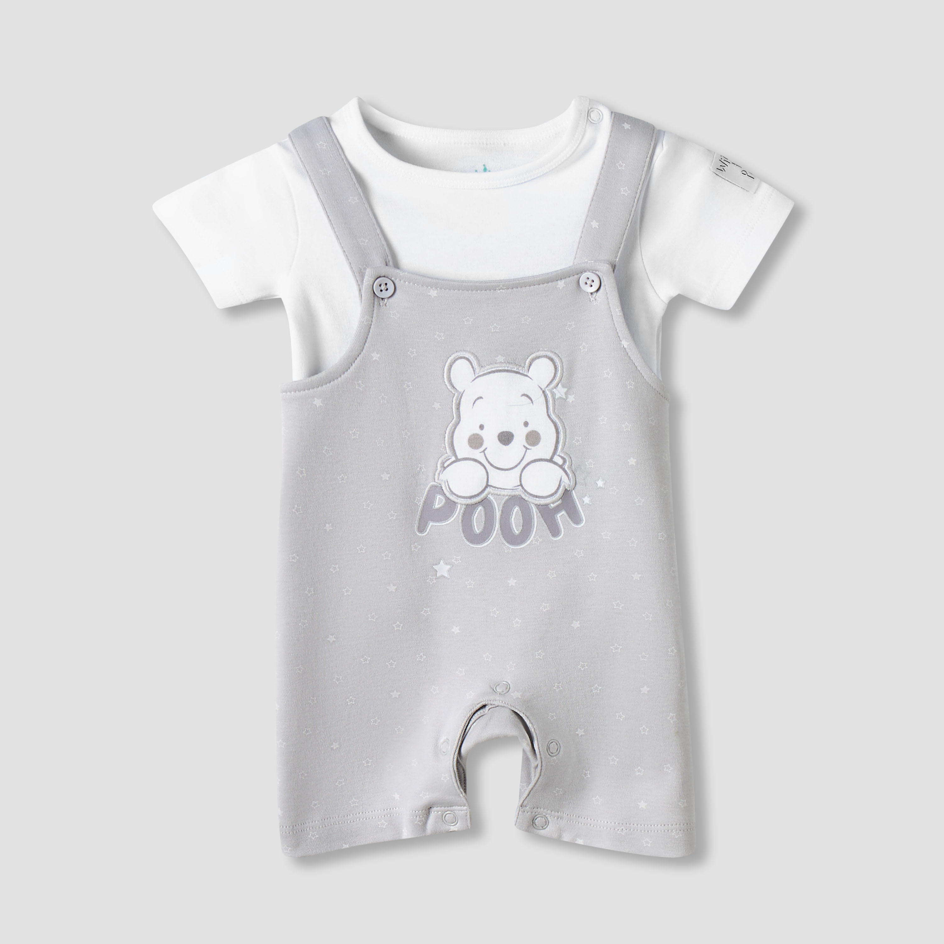 Disney Round Neck Short Sleeves T-shirt and Dungaree Set with Winnie the Pooh Applique-baby-boys-clothing-setsandcoords-image-2