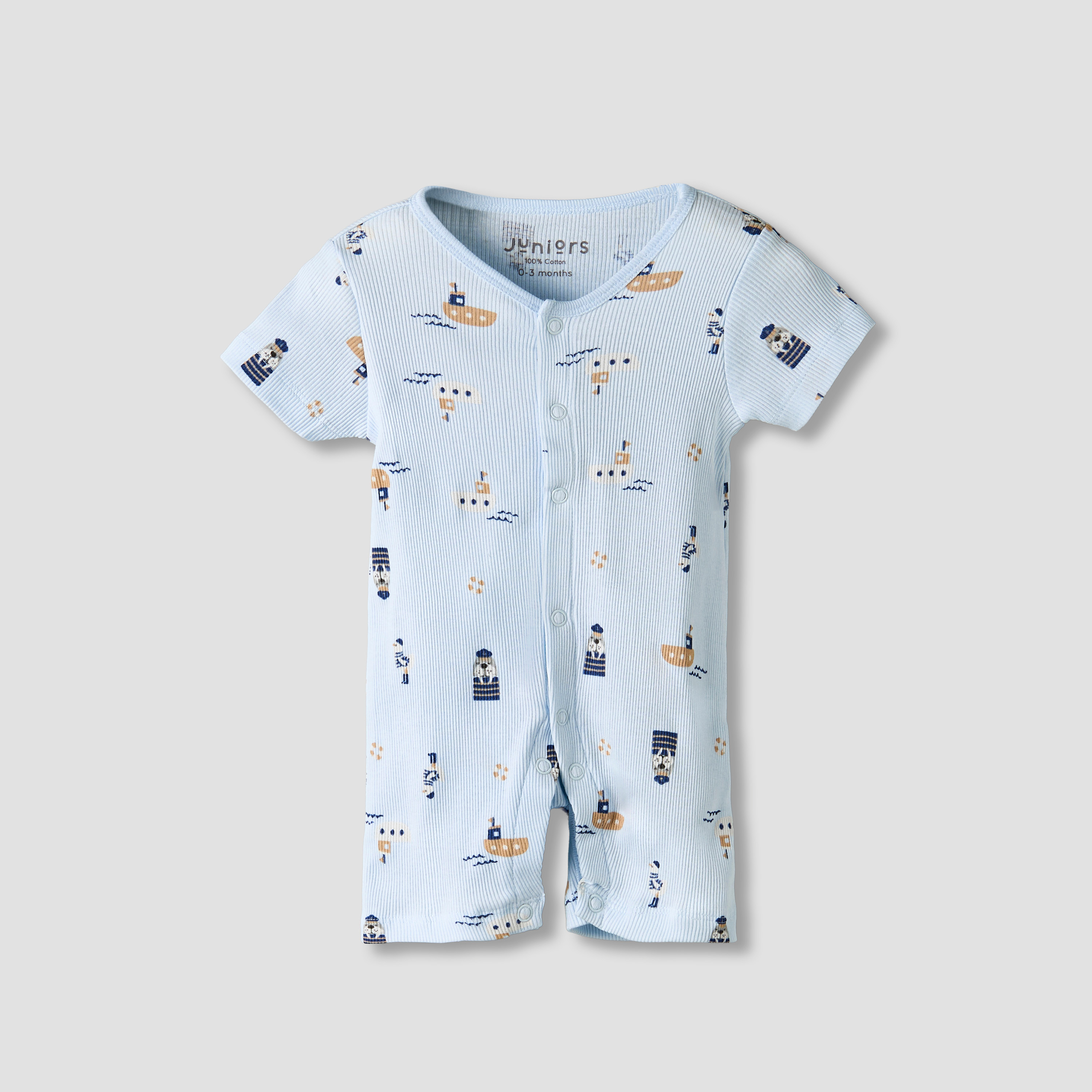 Set of 2 Juniors Cotton Round Neck Sleepsuit and Romper with Nautical Print-baby-boys-clothing-rompers-image-2