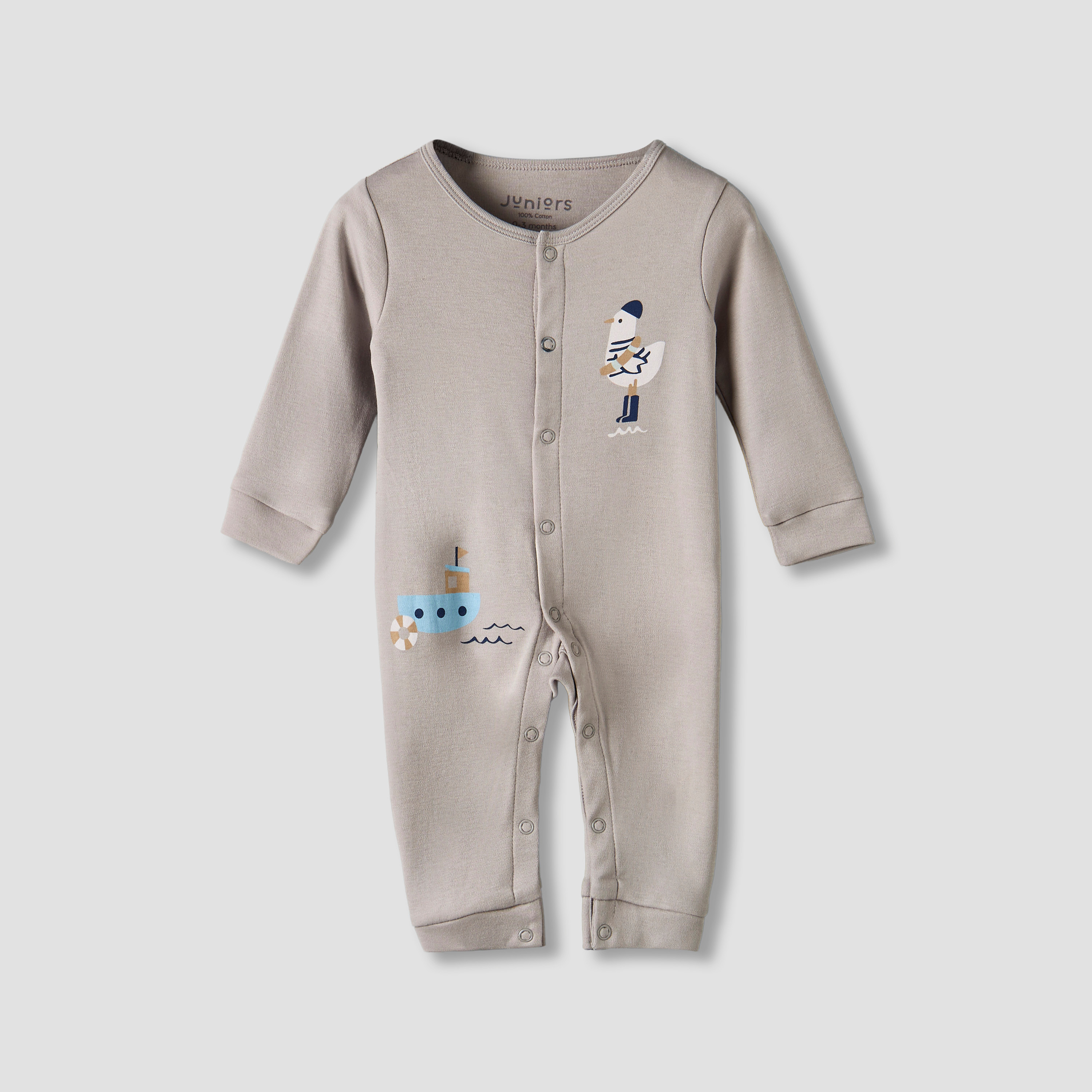 Set of 2 Juniors Cotton Round Neck Sleepsuit and Romper with Nautical Print-baby-boys-clothing-rompers-image-3