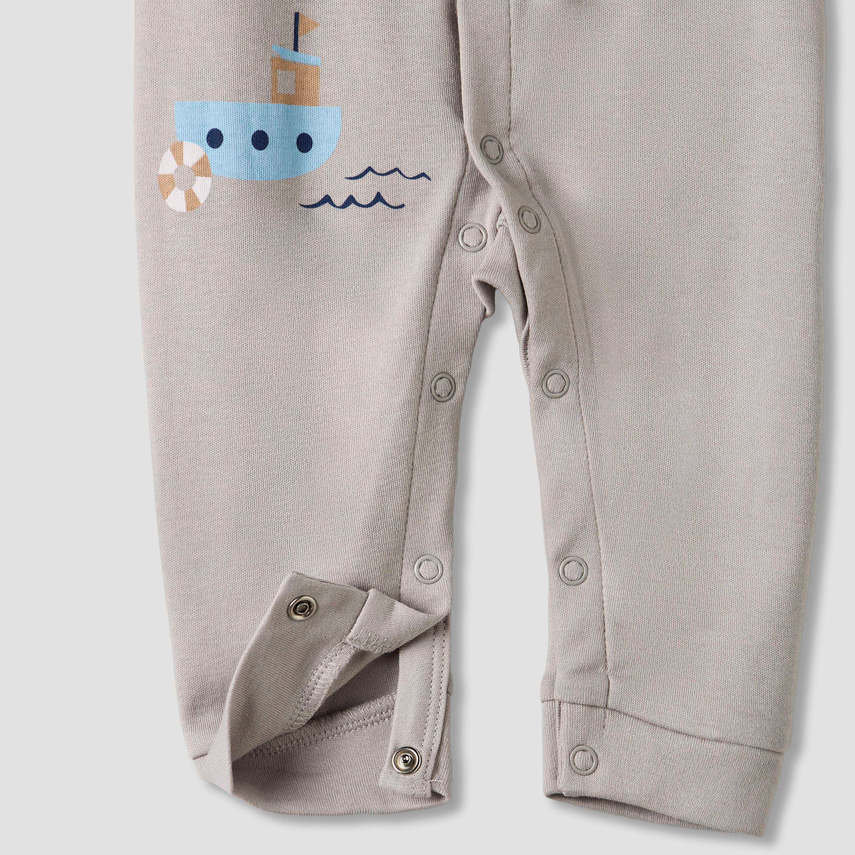 Set of 2 Juniors Cotton Round Neck Sleepsuit and Romper with Nautical Print-baby-boys-clothing-rompers-image-5