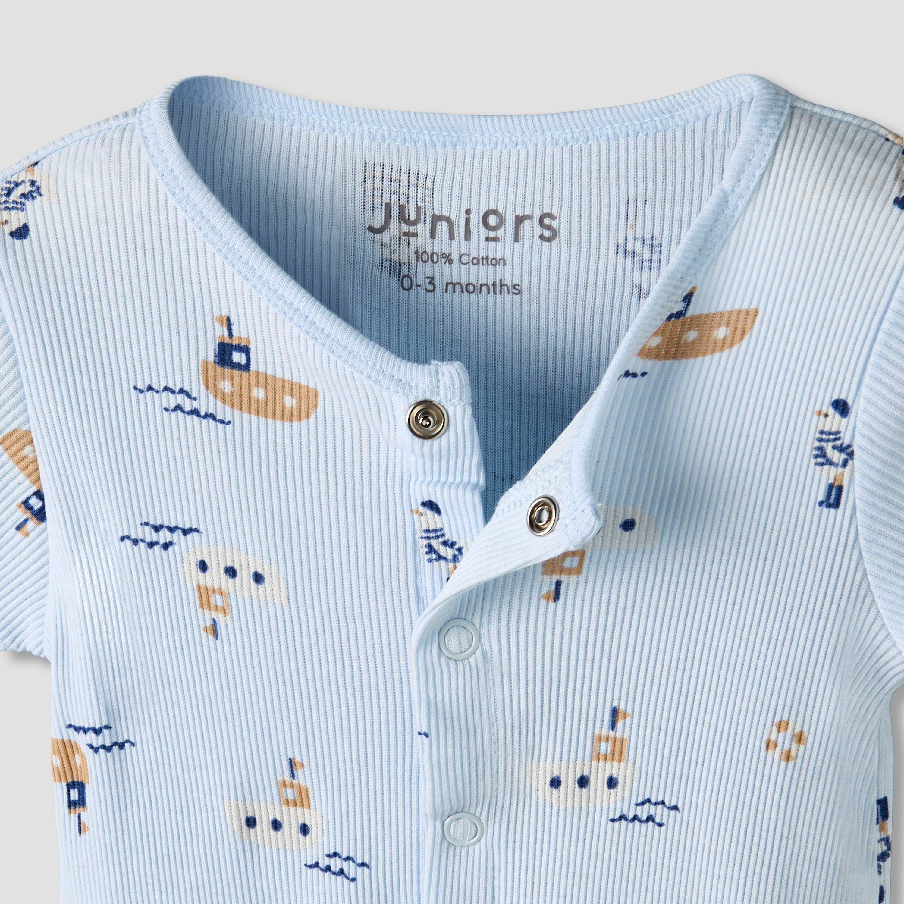 Set of 2 Juniors Cotton Round Neck Sleepsuit and Romper with Nautical Print-baby-boys-clothing-rompers-image-6