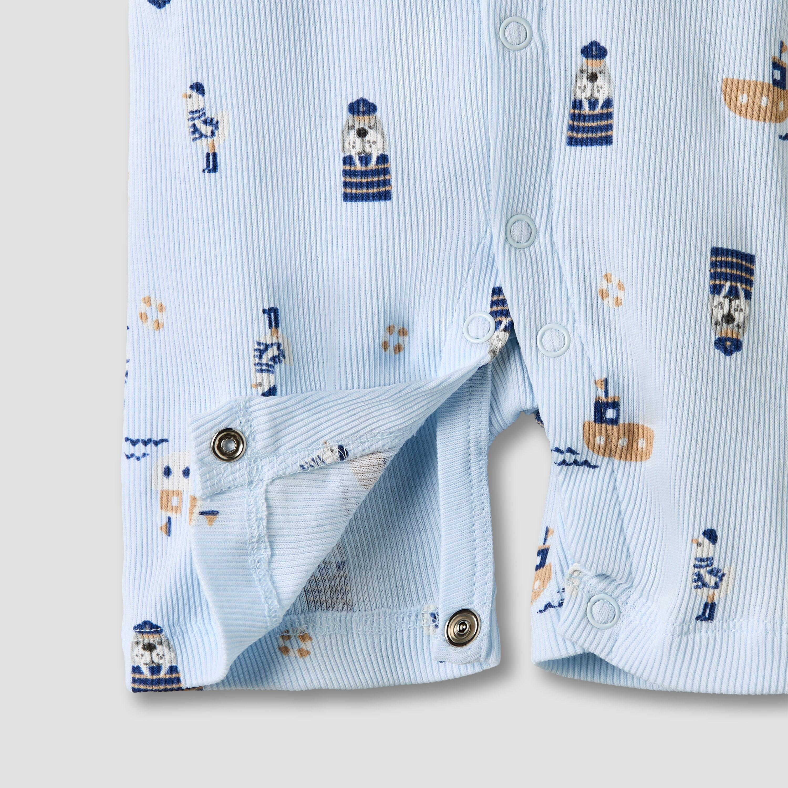 Set of 2 Juniors Cotton Round Neck Sleepsuit and Romper with Nautical Print-baby-boys-clothing-rompers-image-7