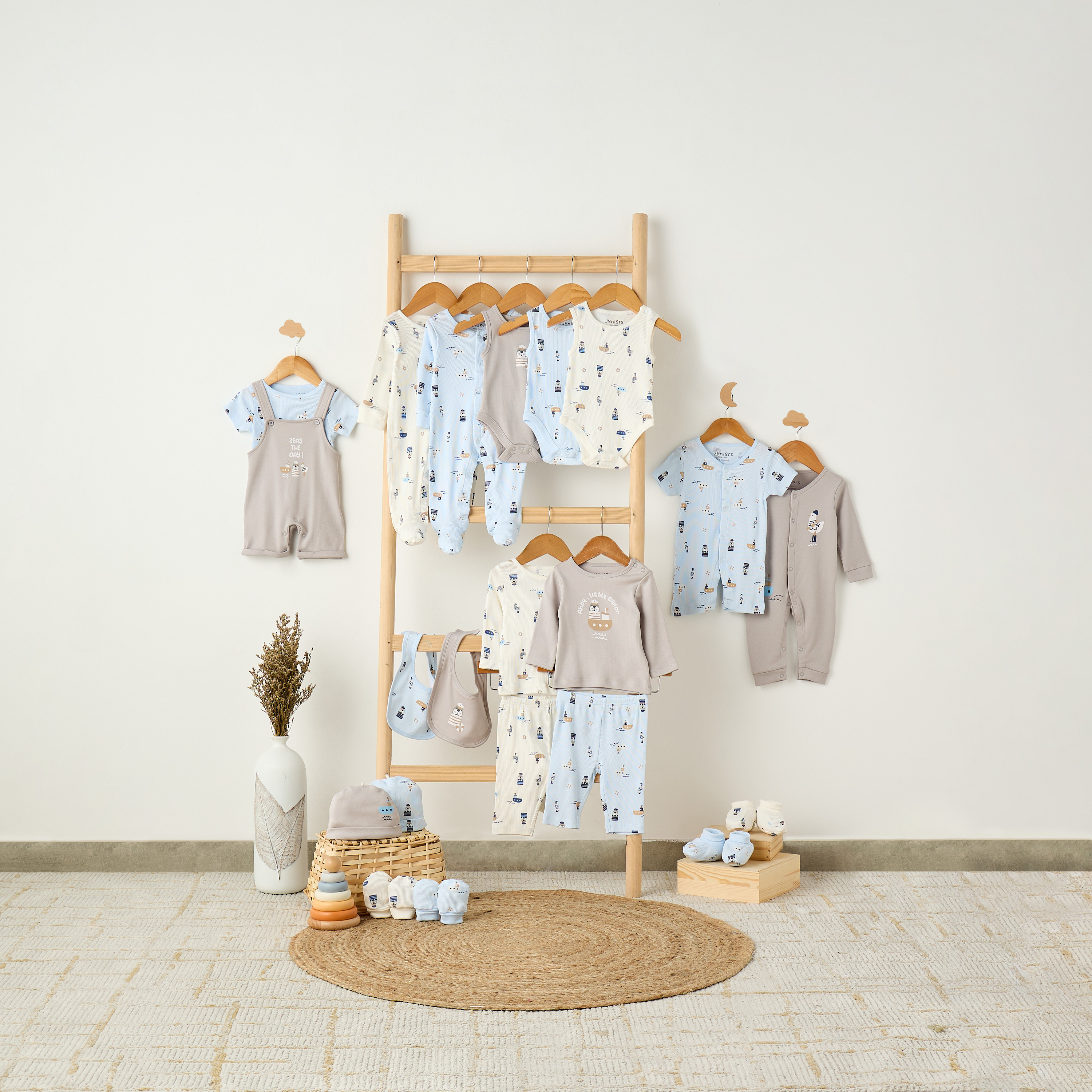 Set of 2 Juniors Cotton Round Neck Sleepsuit and Romper with Nautical Print-baby-boys-clothing-rompers-image-8