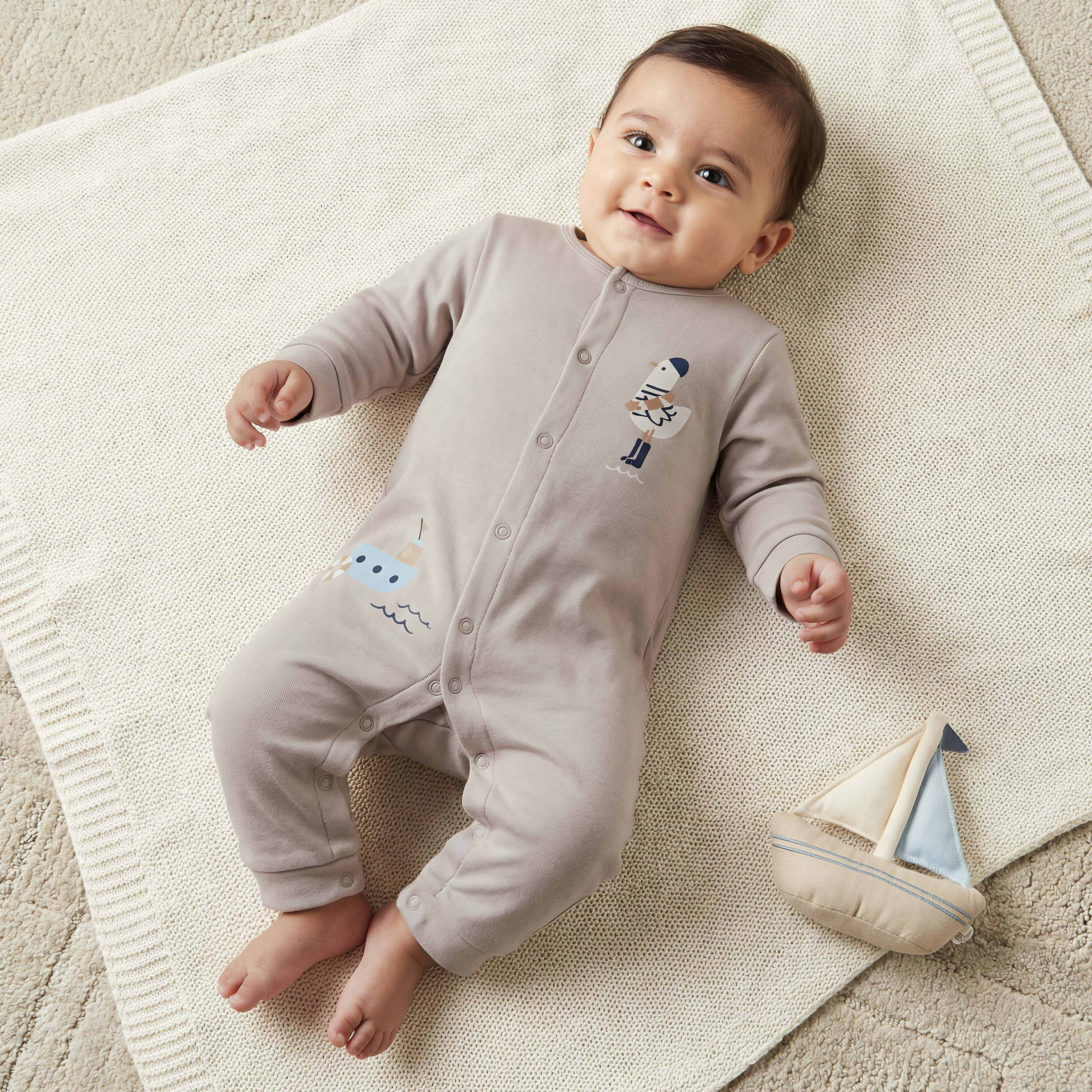 Set of 2 Juniors Cotton Round Neck Sleepsuit and Romper with Nautical Print-baby-boys-clothing-nightwear-sleepsuits-image-2