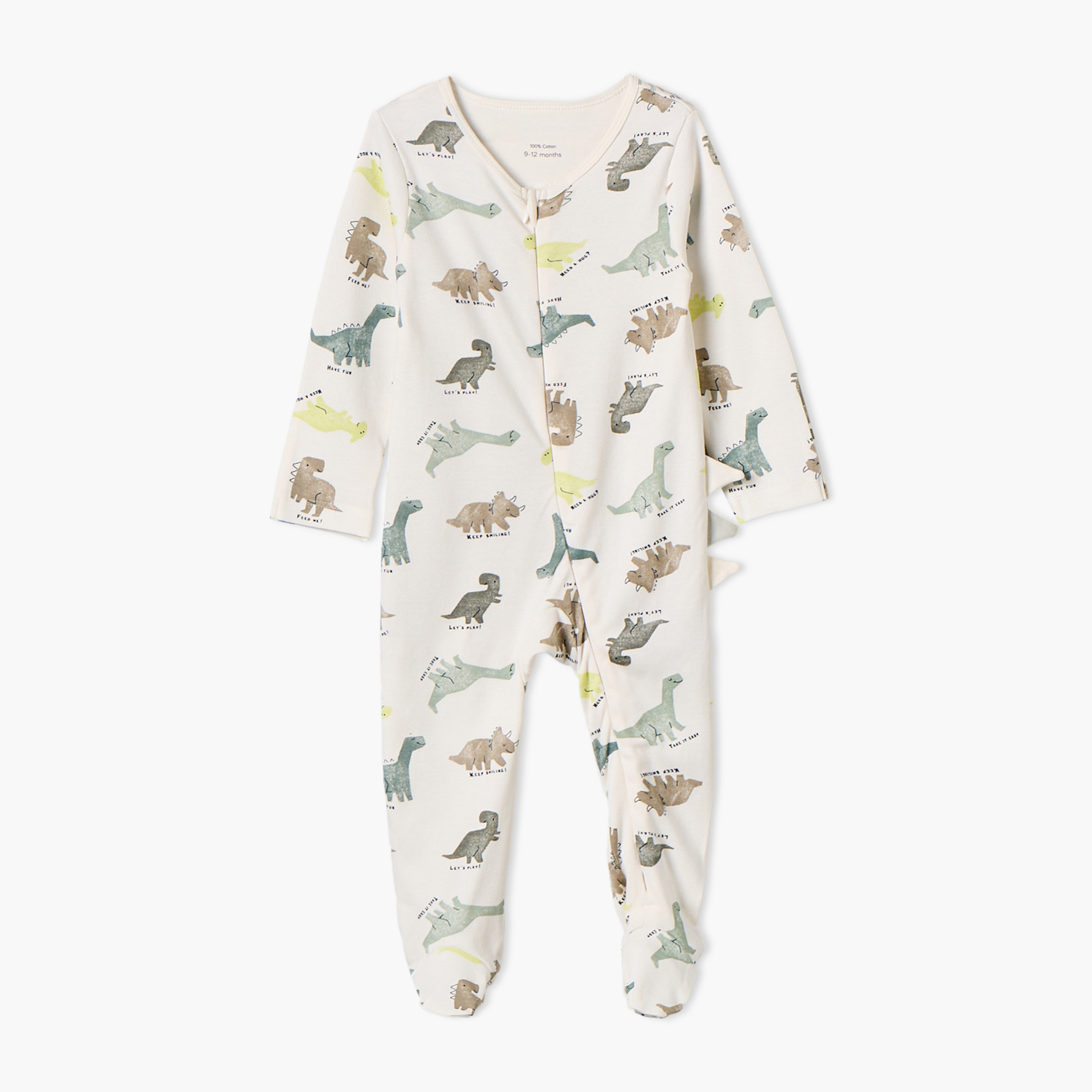 بدلة نوم قطن بطبعات ديناصور وياقة ضيقة وأكمام طويلة من جونيورز-baby-boys-clothing-nightwear-sleepsuits-image-1