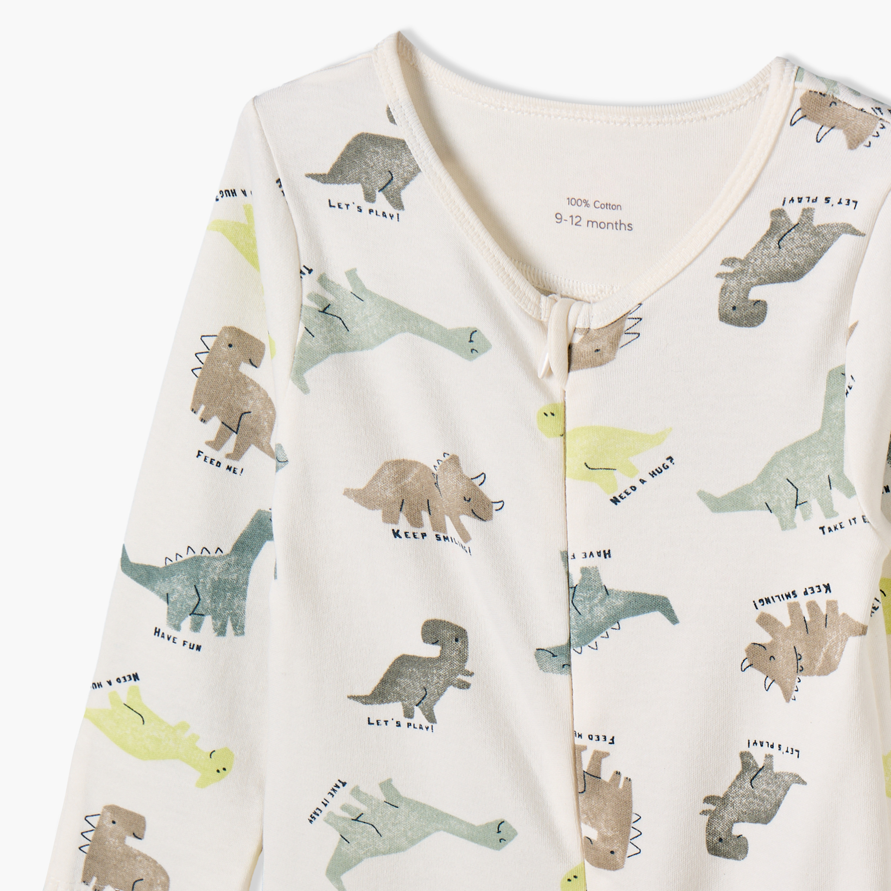 بدلة نوم قطن بطبعات ديناصور وياقة ضيقة وأكمام طويلة من جونيورز-baby-boys-clothing-nightwear-sleepsuits-image-3