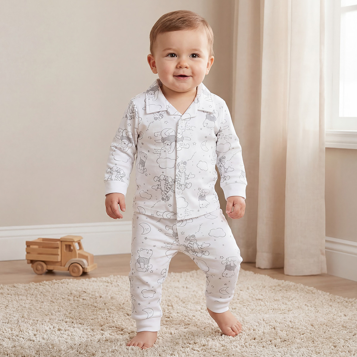 Disney Cotton Collared Neck Long Sleeve Pyjama Set with Winnie The Pooh Print-baby-boys-clothing-nightwear-pyjamasets-image-1