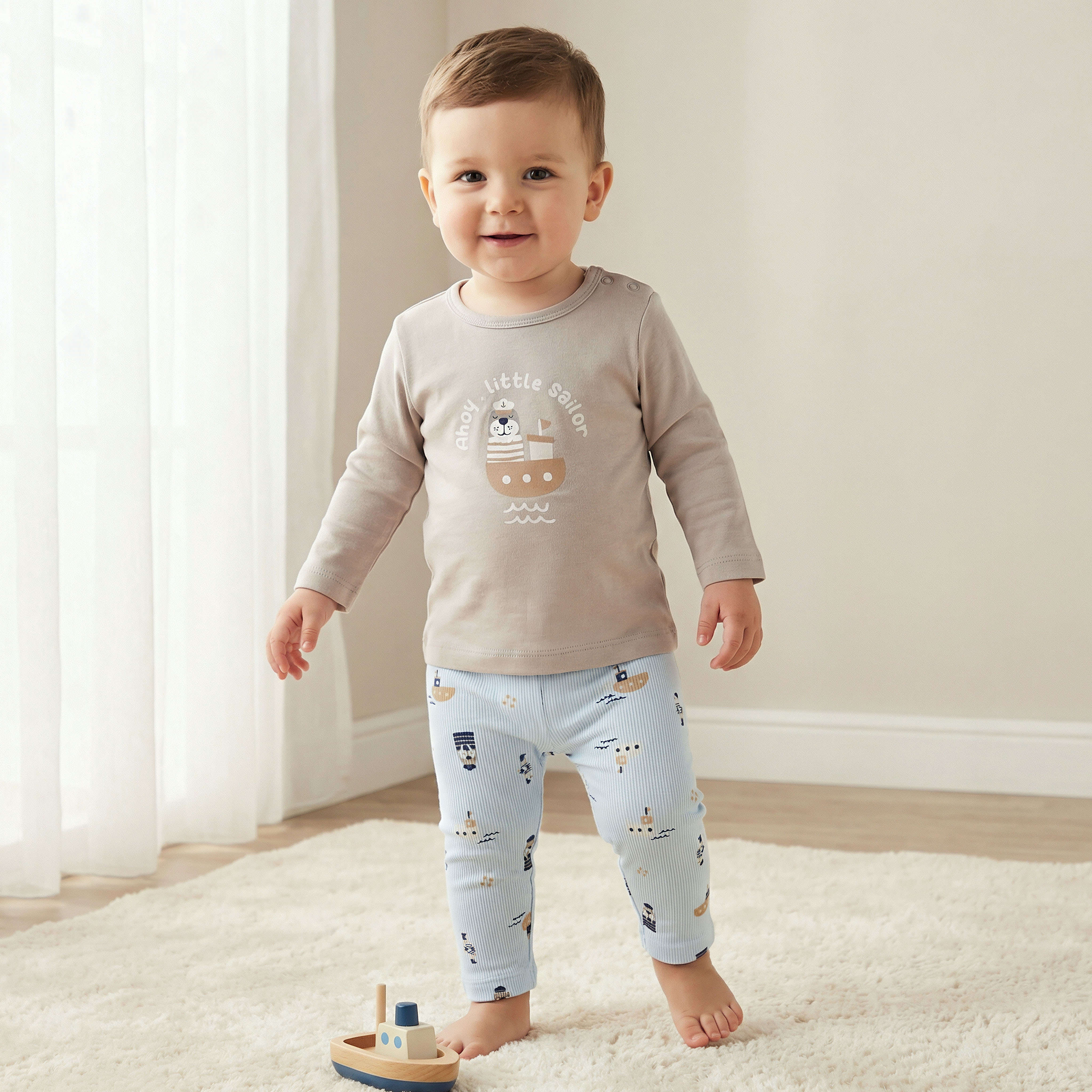 Pack of 2 Juniors Cotton Round Neck Long Sleeves Pyjama Set with Nautical Print-baby-boys-clothing-nightwear-pyjamasets-image-2