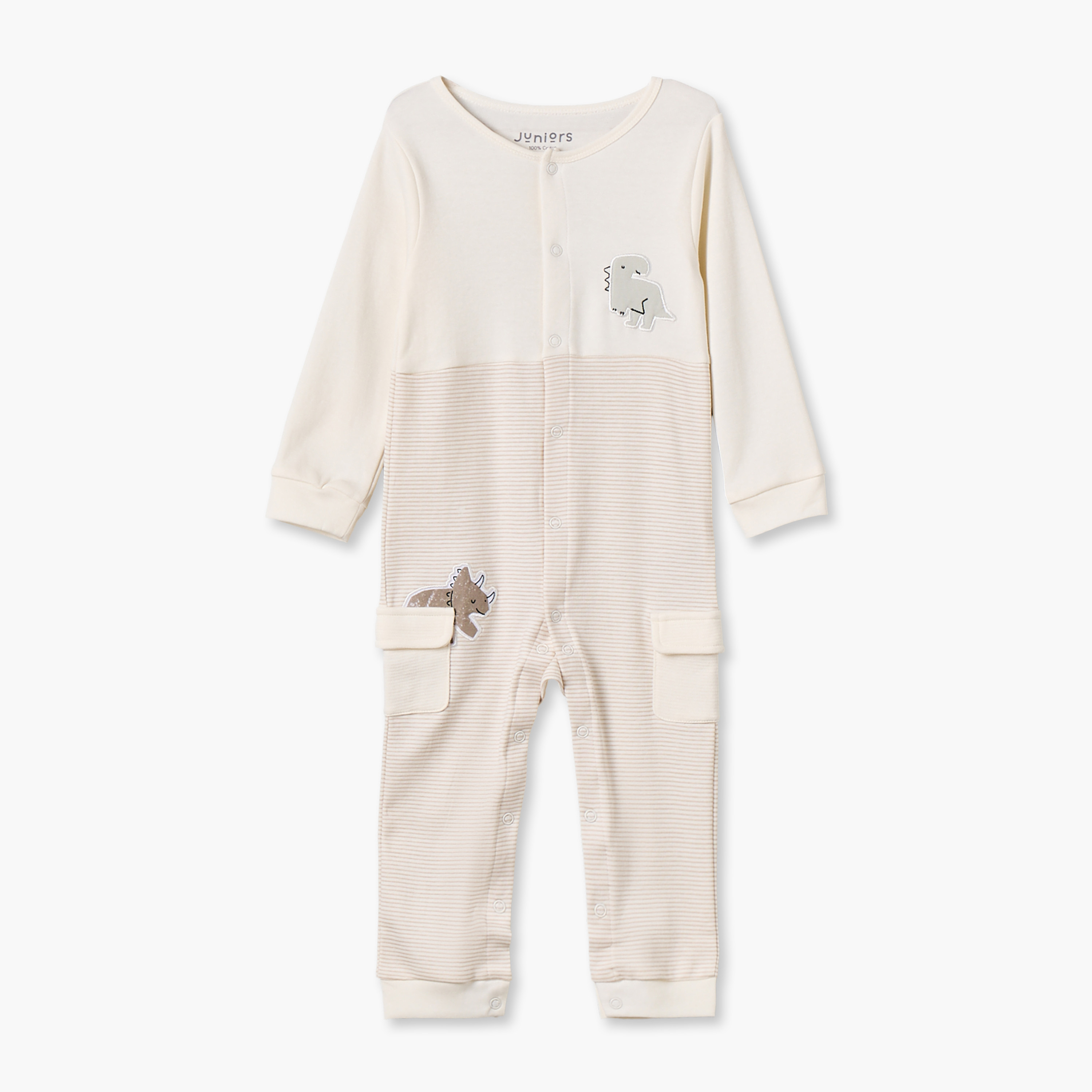 بدلة نوم قطن مخططة بياقة ضيقة وأكمام طويلة من جونيورز-baby-boys-clothing-nightwear-sleepsuits-image-1