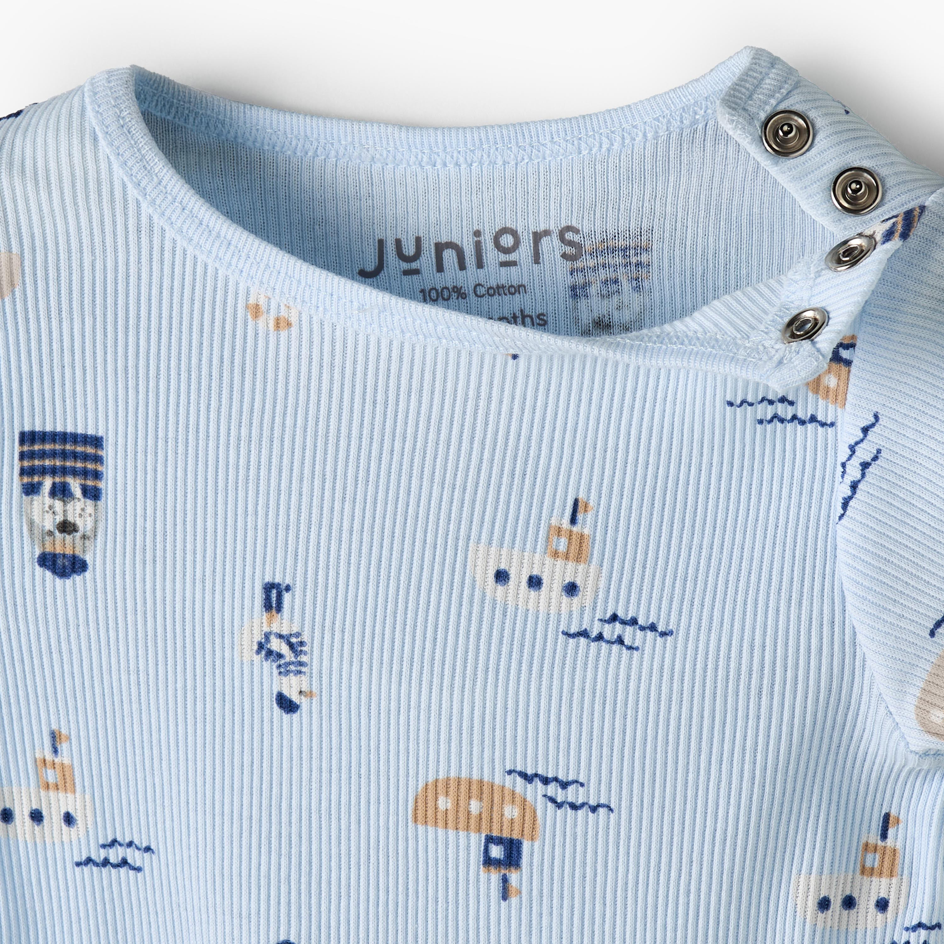Juniors Round Neck Short Sleeves T-shirt and Dungaree Set with Nautical Print-baby-boys-clothing-setsandcoords-image-5