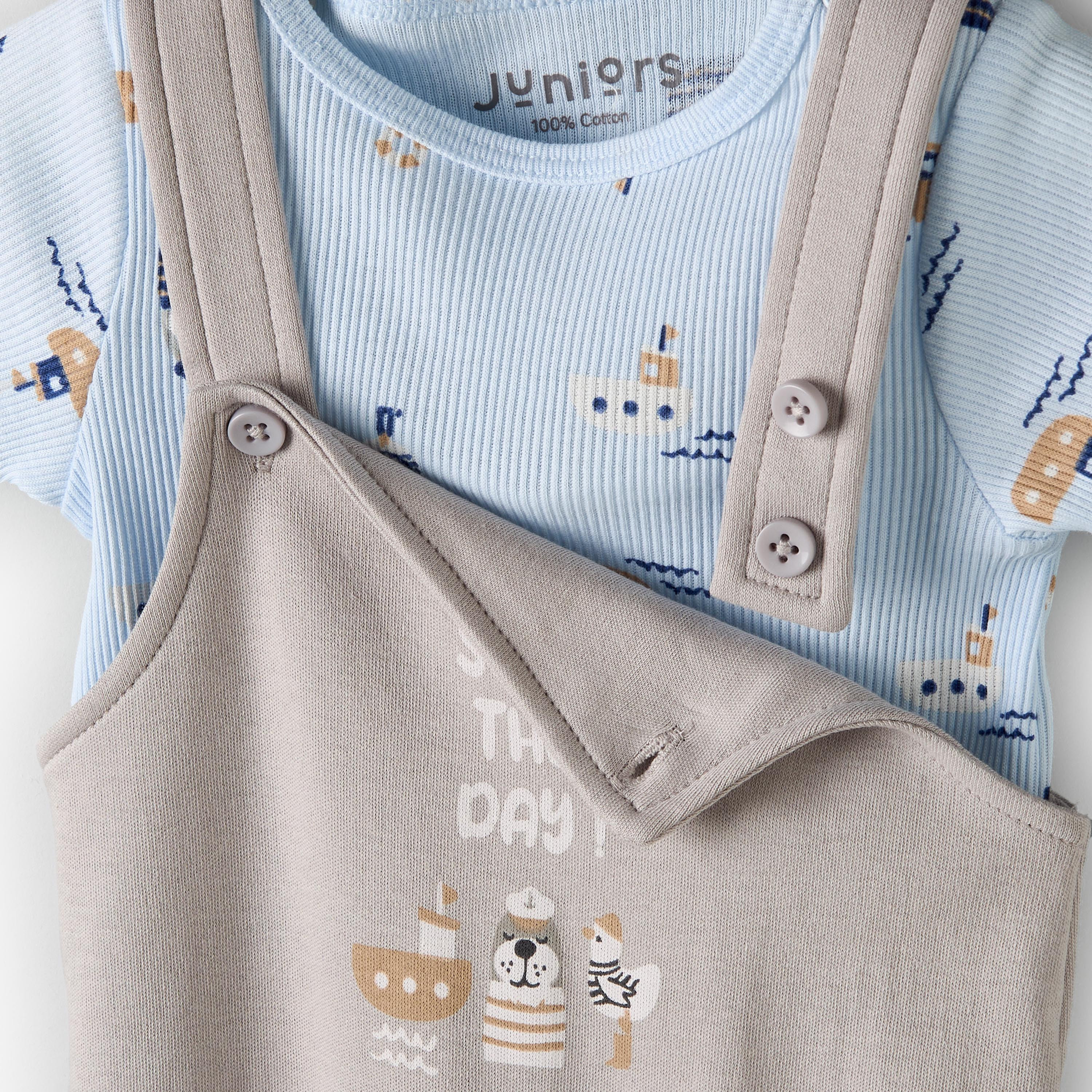 Juniors Round Neck Short Sleeves T-shirt and Dungaree Set with Nautical Print-baby-boys-clothing-setsandcoords-image-7
