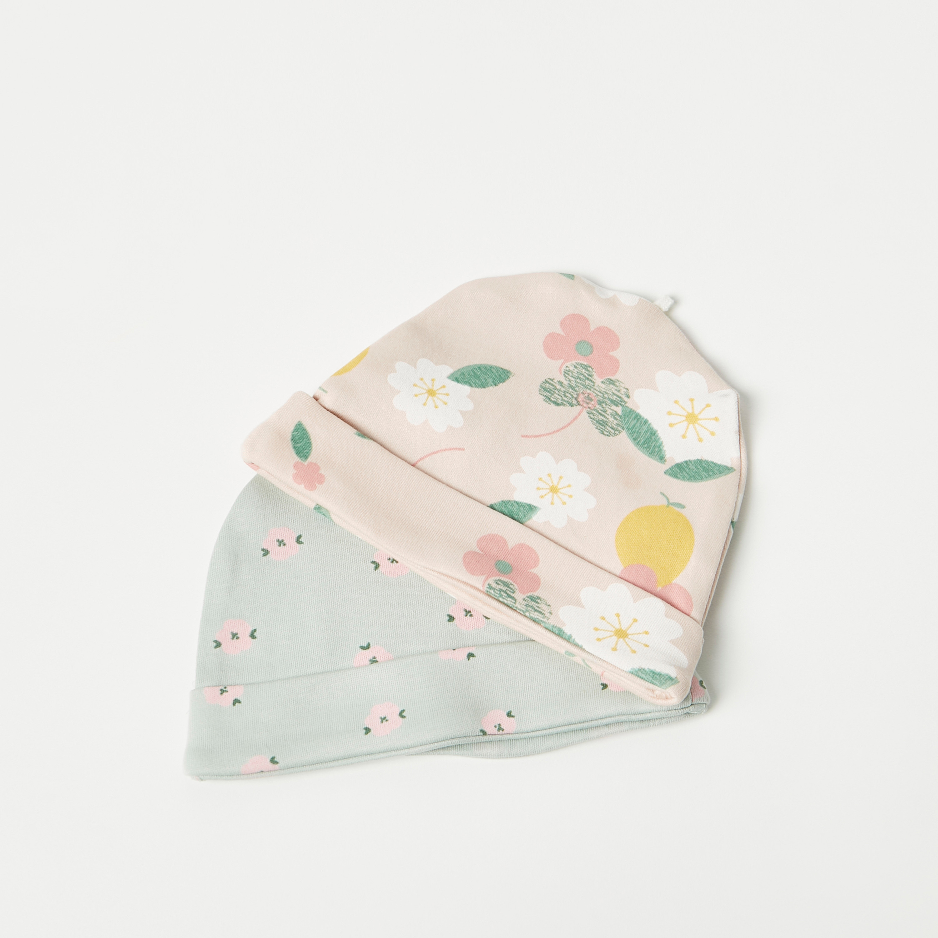 قبعة بيني قطن بطبعات زهرية وحافة مطاطية من جونيورز - طقم من قطعتين-baby-girls-accessories-caps-image-3