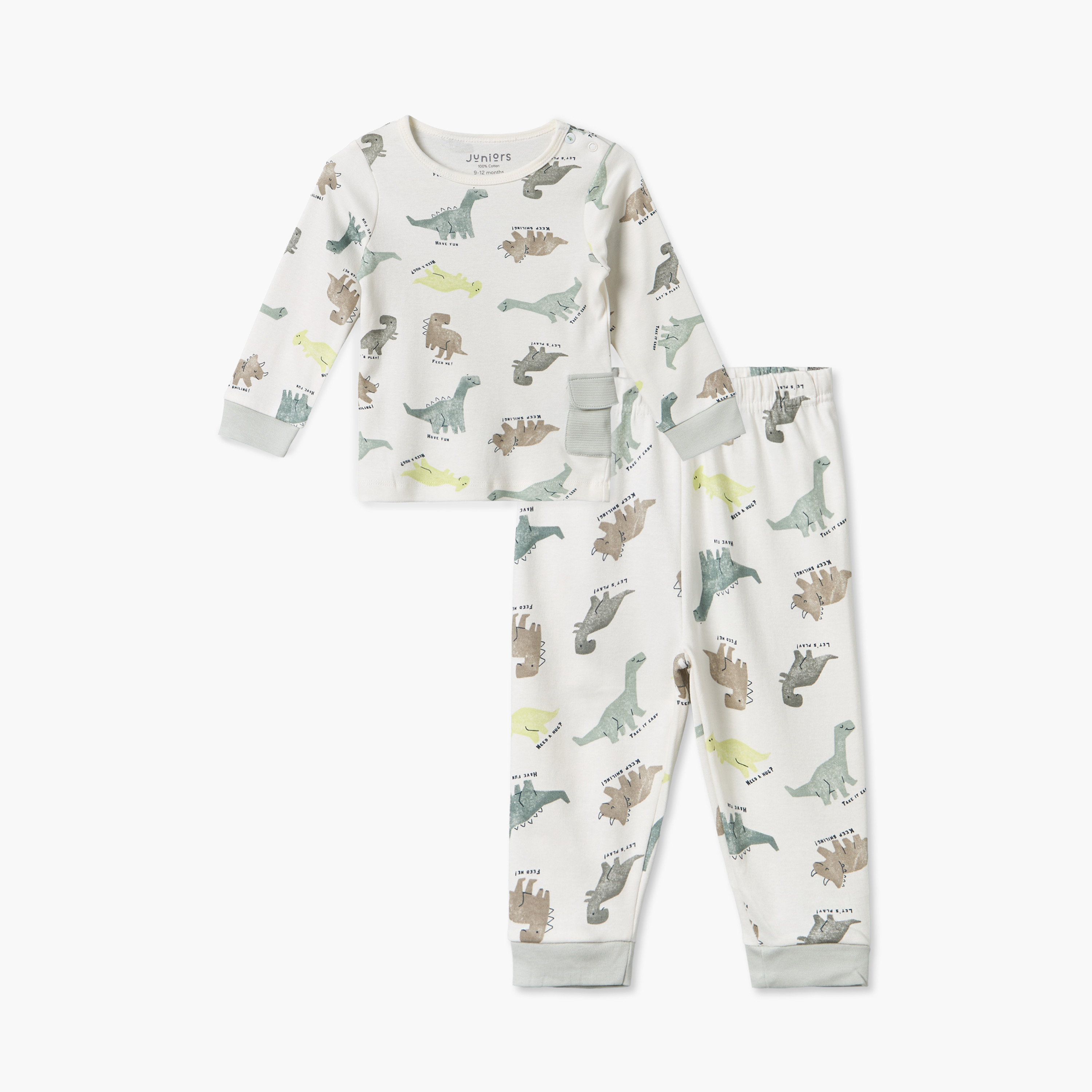 طقم بيجاما قطن بطبعات ديناصور وياقة ضيقة وأكمام طويلة من جونيورز-baby-boys-clothing-nightwear-pyjamasets-image-1
