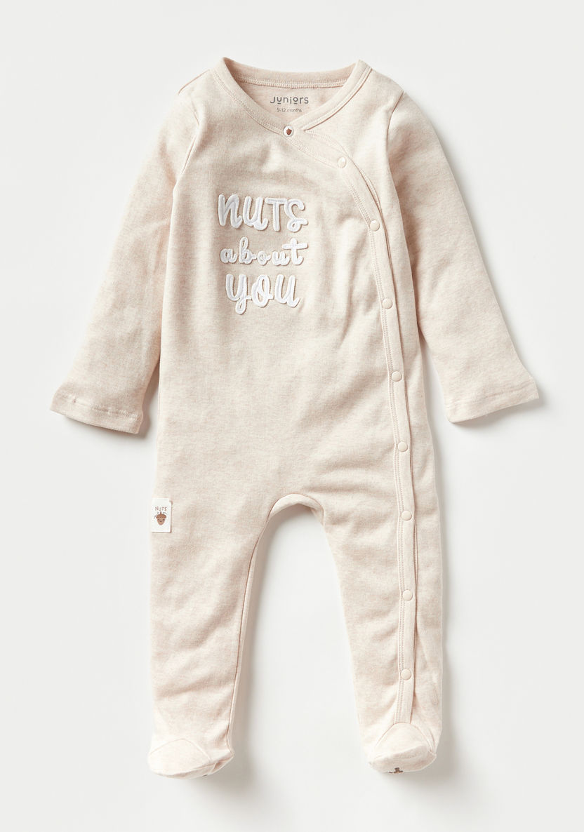 Juniors Typography Applique Detail Closed Feet Sleepsuit with Snap Button Closure-Sleepsuits-image-0