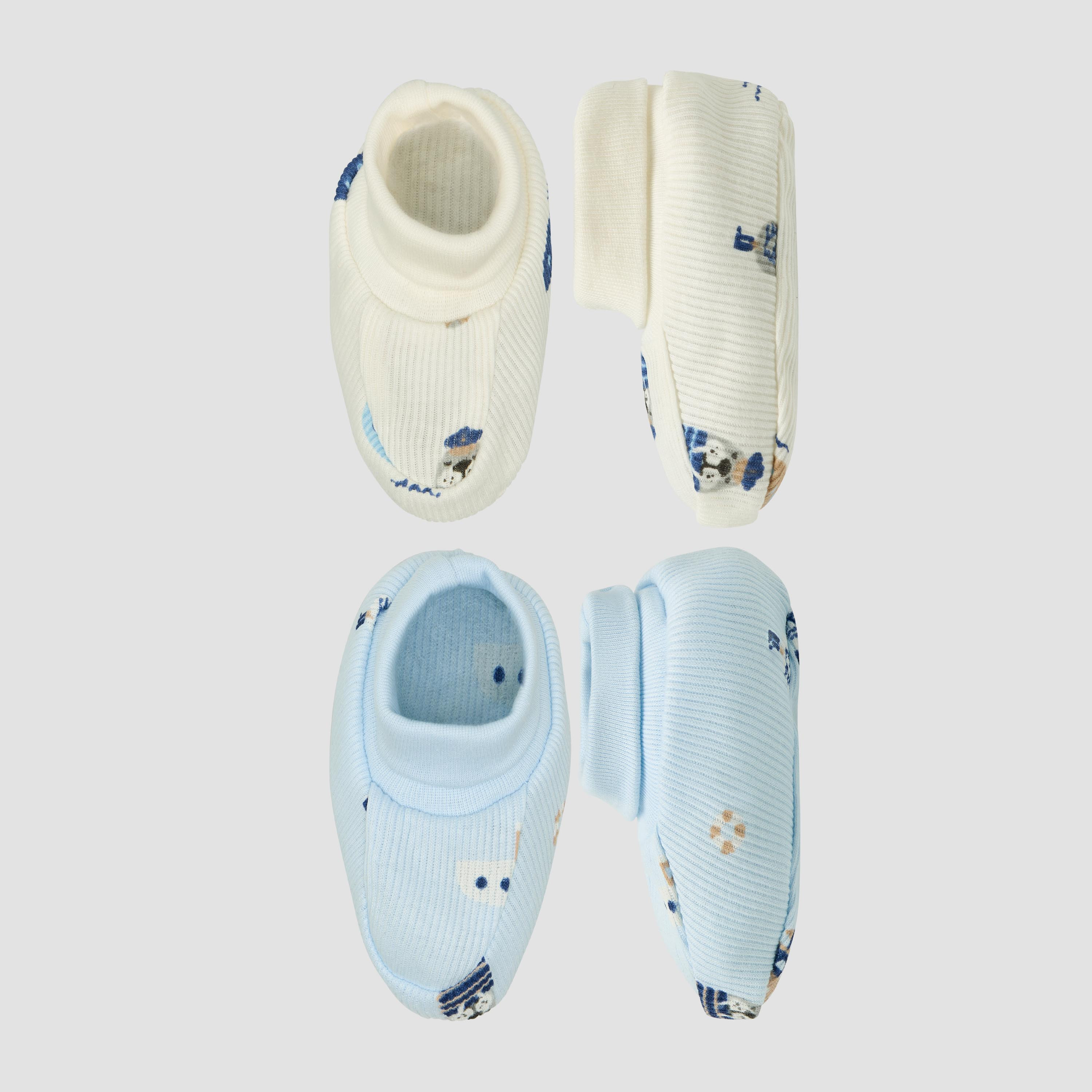 Pack of 2 Juniors Booties with Elasticated Cuff, Printed-baby-boys-shoes-booties-image-1
