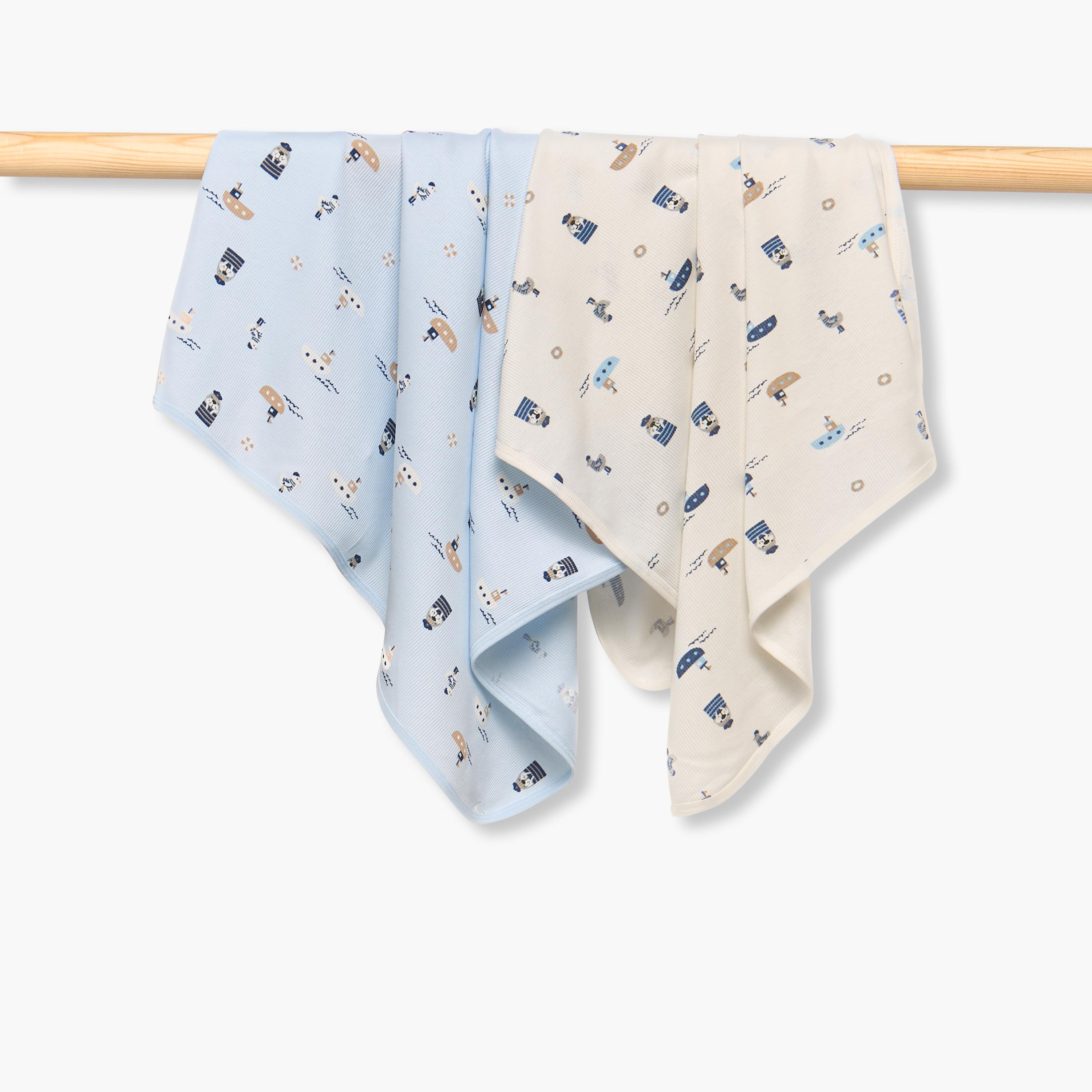 Pack of 2 Juniors Receiving Blanket with Nautical Print-baby-nursery-blanketsandswaddles-receivingblankets-image-1