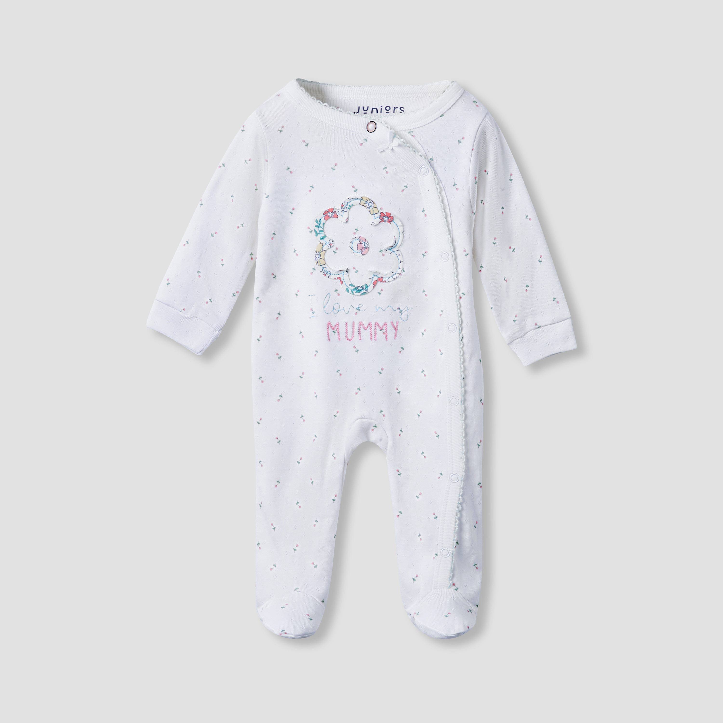 Juniors Floral Print Sleepsuit with Long Sleeves and Button Closure-baby-girls-clothing-nightwear-sleepsuits-image-1