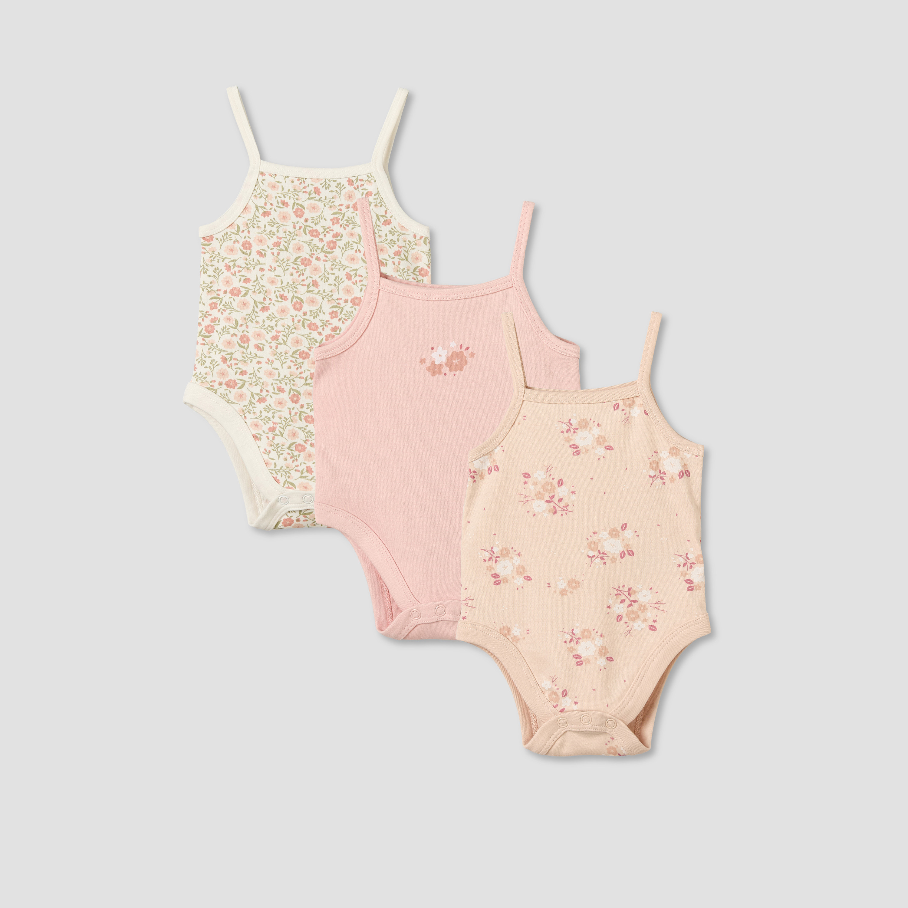Pack of 3 Juniors Cotton Strappy Bodysuit with Floral Print-baby-girls-clothing-bodysuits-image-1