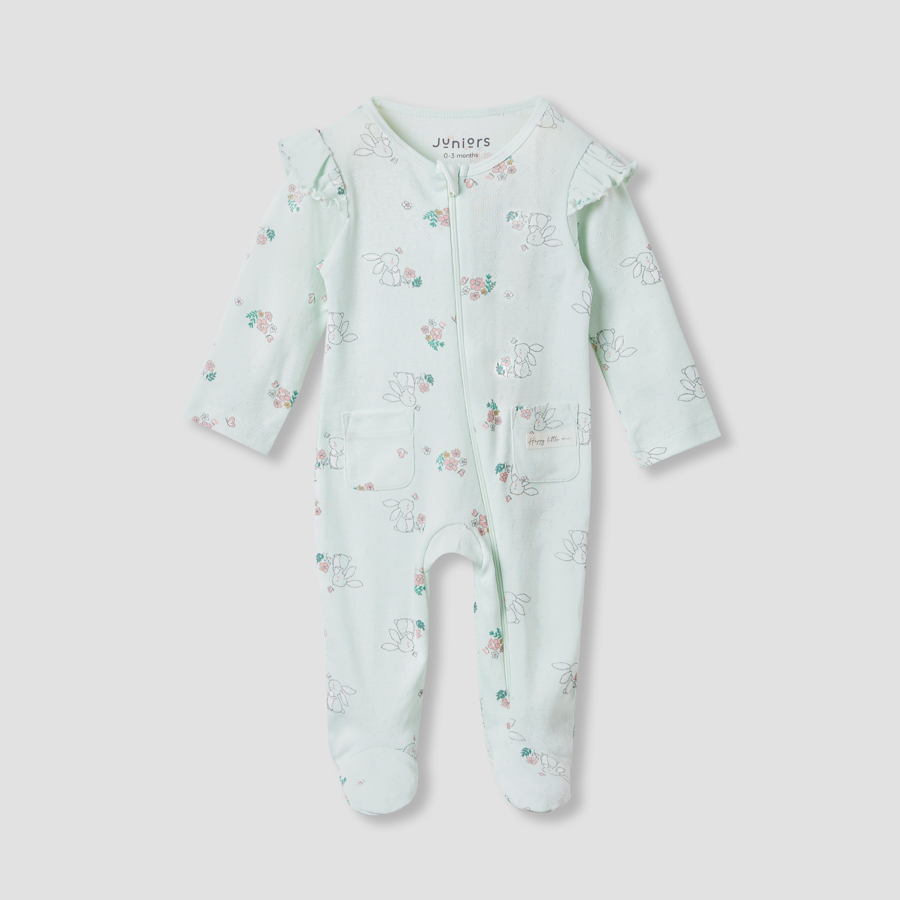 Juniors Printed Sleepsuit with Long Sleeves and Zip Closure-baby-girls-clothing-nightwear-sleepsuits-image-1