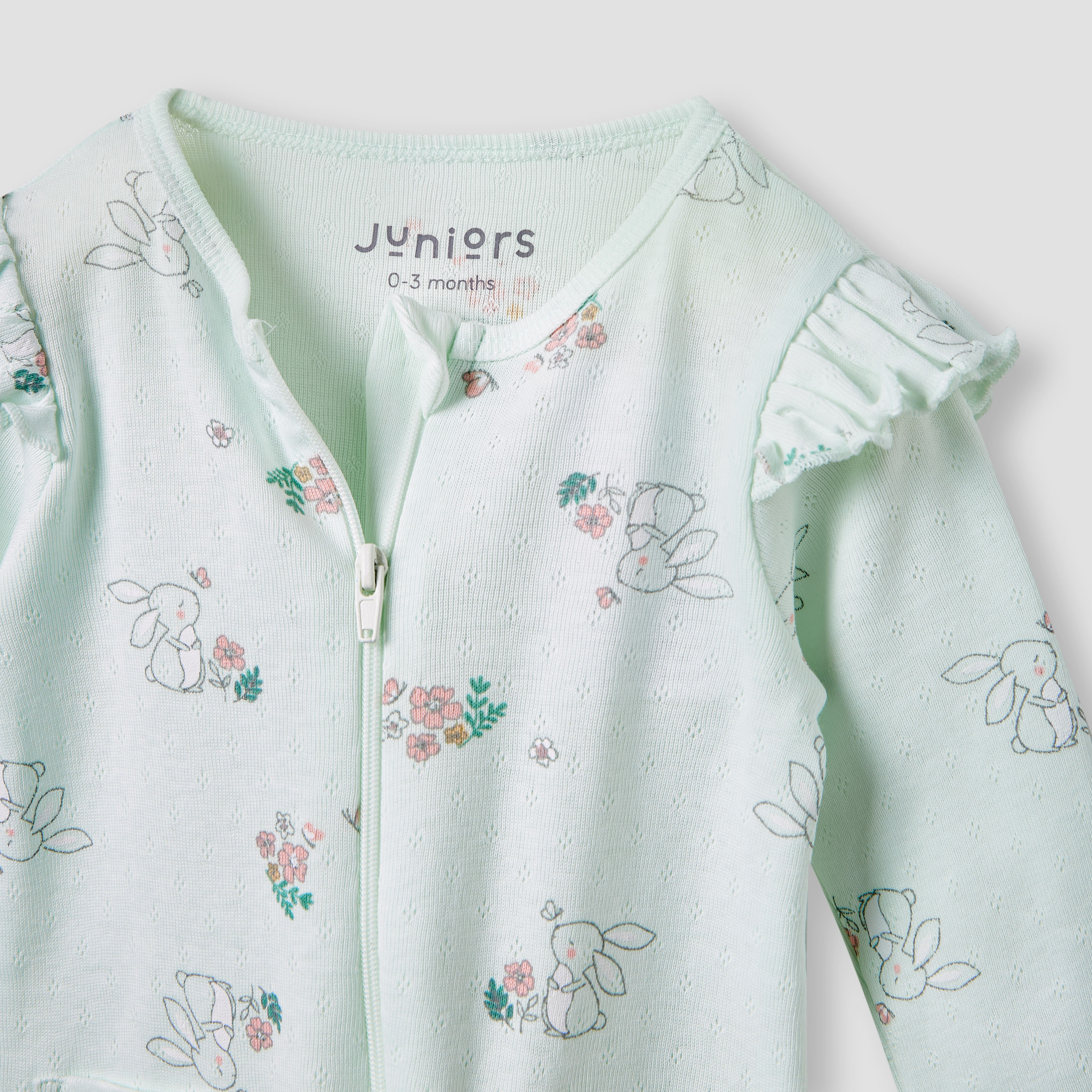 Juniors Printed Sleepsuit with Long Sleeves and Zip Closure-baby-girls-clothing-nightwear-sleepsuits-image-3