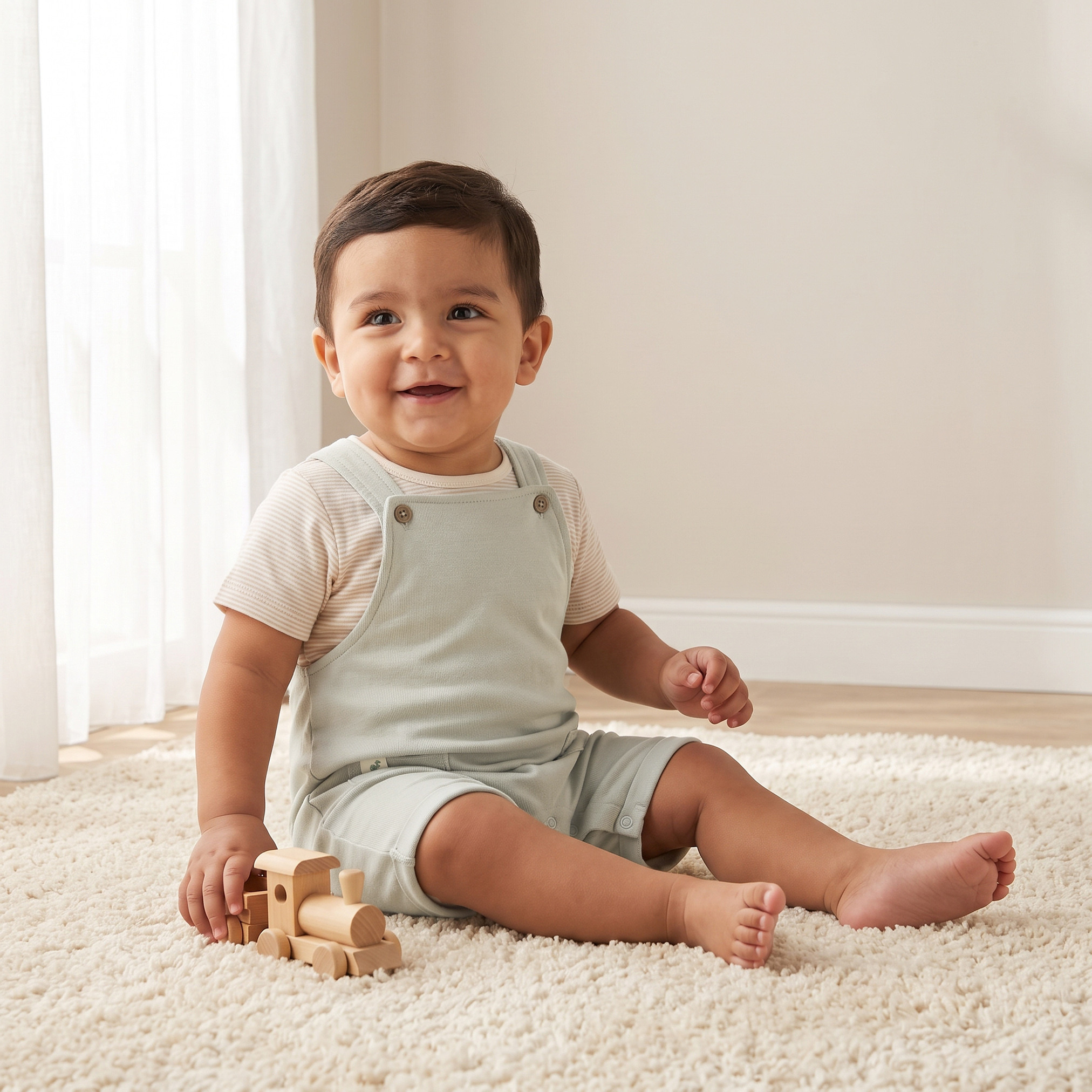 Juniors Crew Neck Short Sleeves T-shirt and Dungaree Set with Stripes-baby-boys-clothing-setsandcoords-image-1