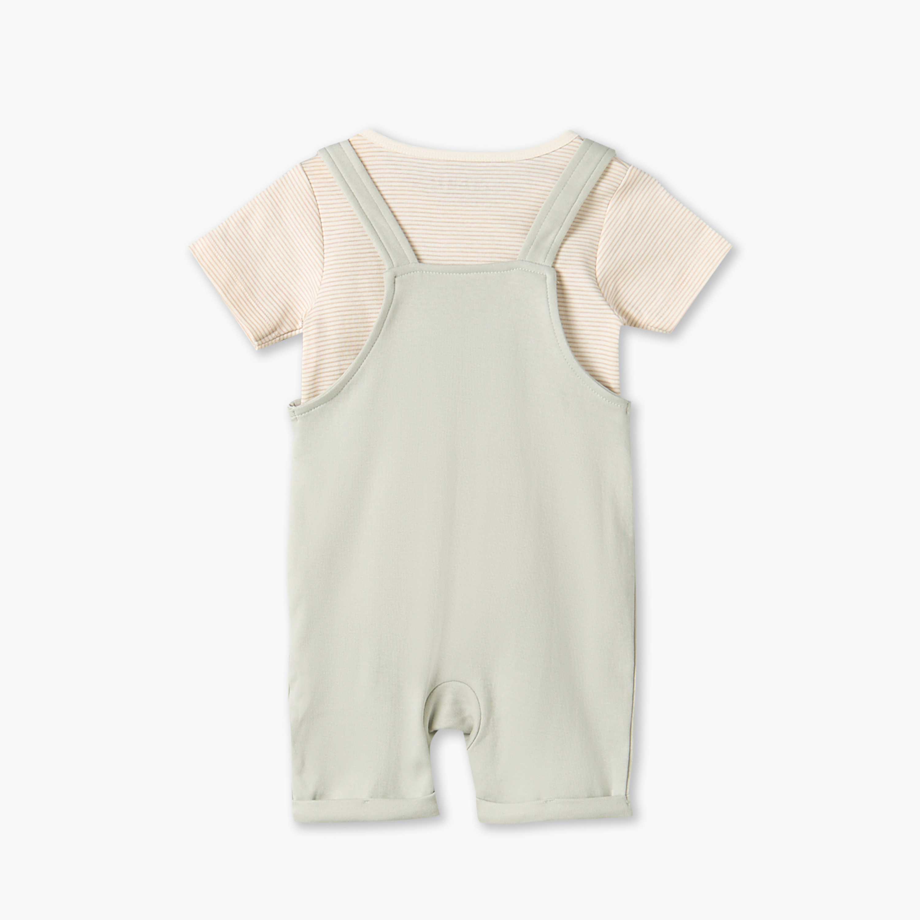 Juniors Crew Neck Short Sleeves T-shirt and Dungaree Set with Stripes-baby-boys-clothing-setsandcoords-image-3