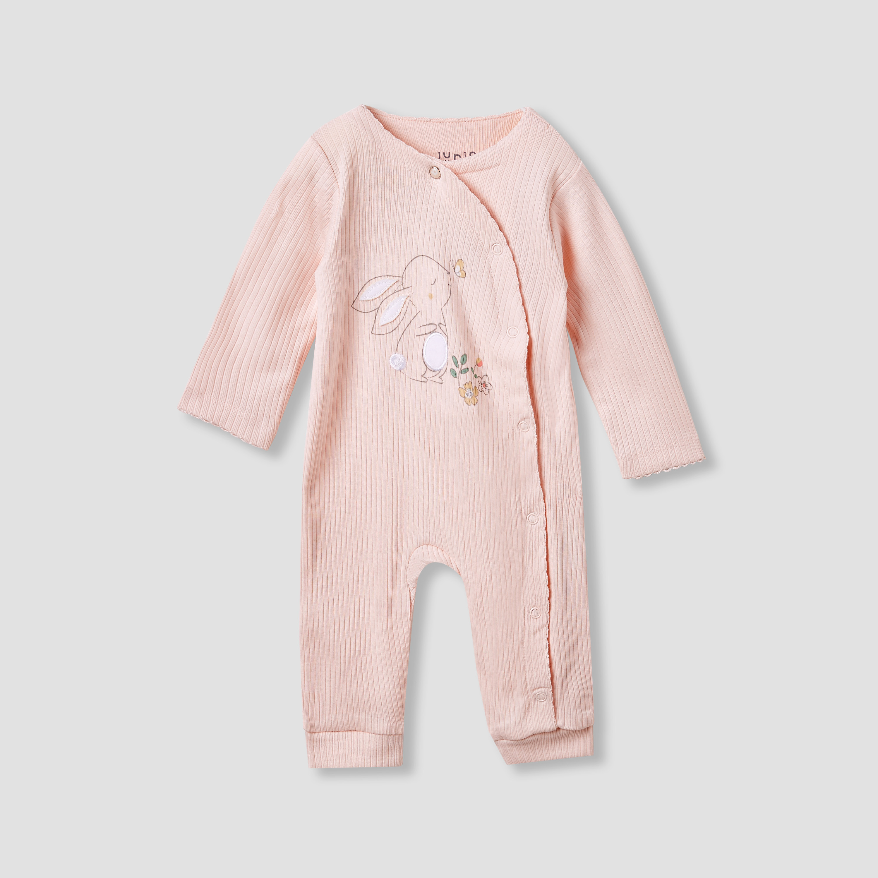 Juniors Bunny Print Sleepsuit with Long Sleeves and Button Closure-baby-girls-clothing-nightwear-sleepsuits-image-1