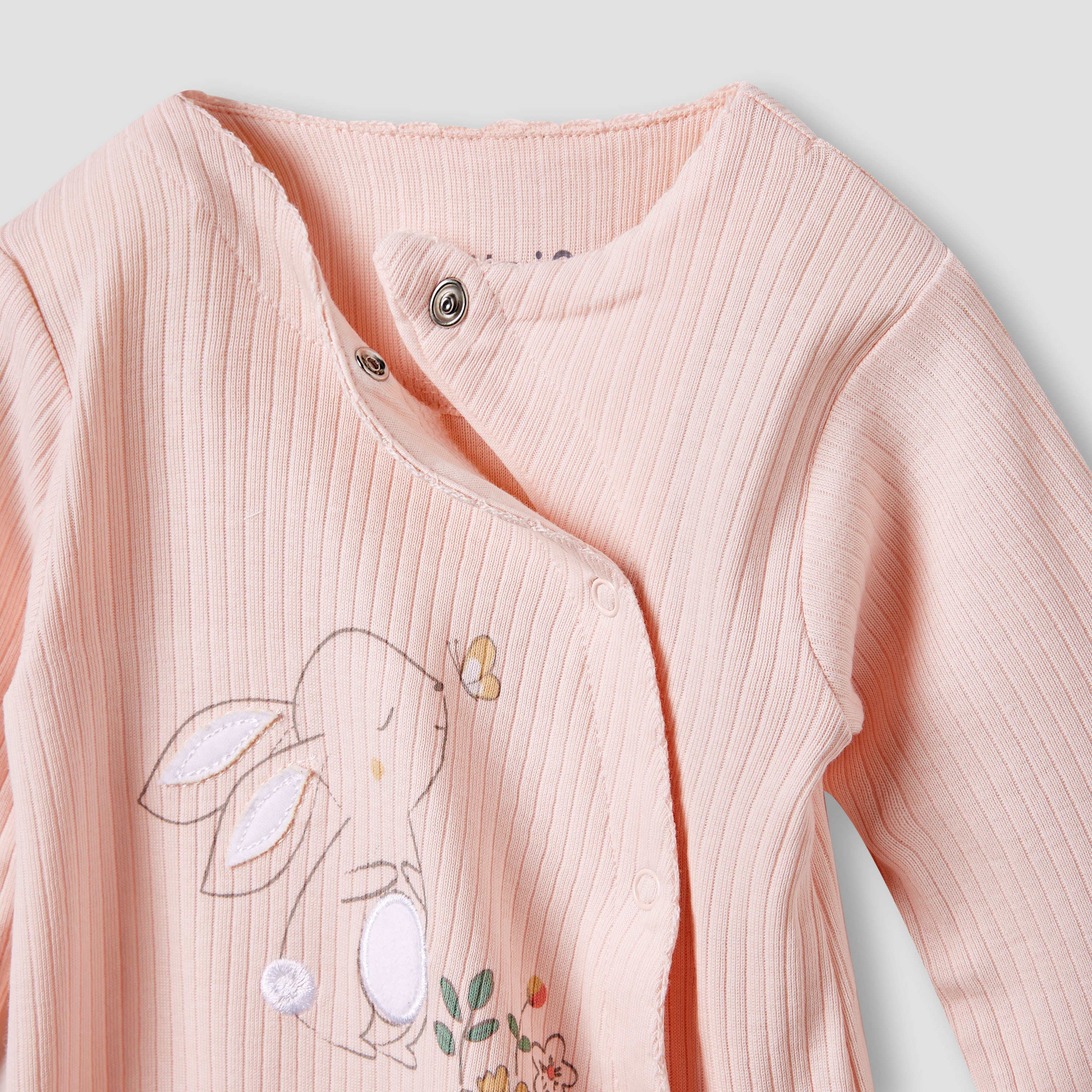 Juniors Bunny Print Sleepsuit with Long Sleeves and Button Closure-baby-girls-clothing-nightwear-sleepsuits-image-3