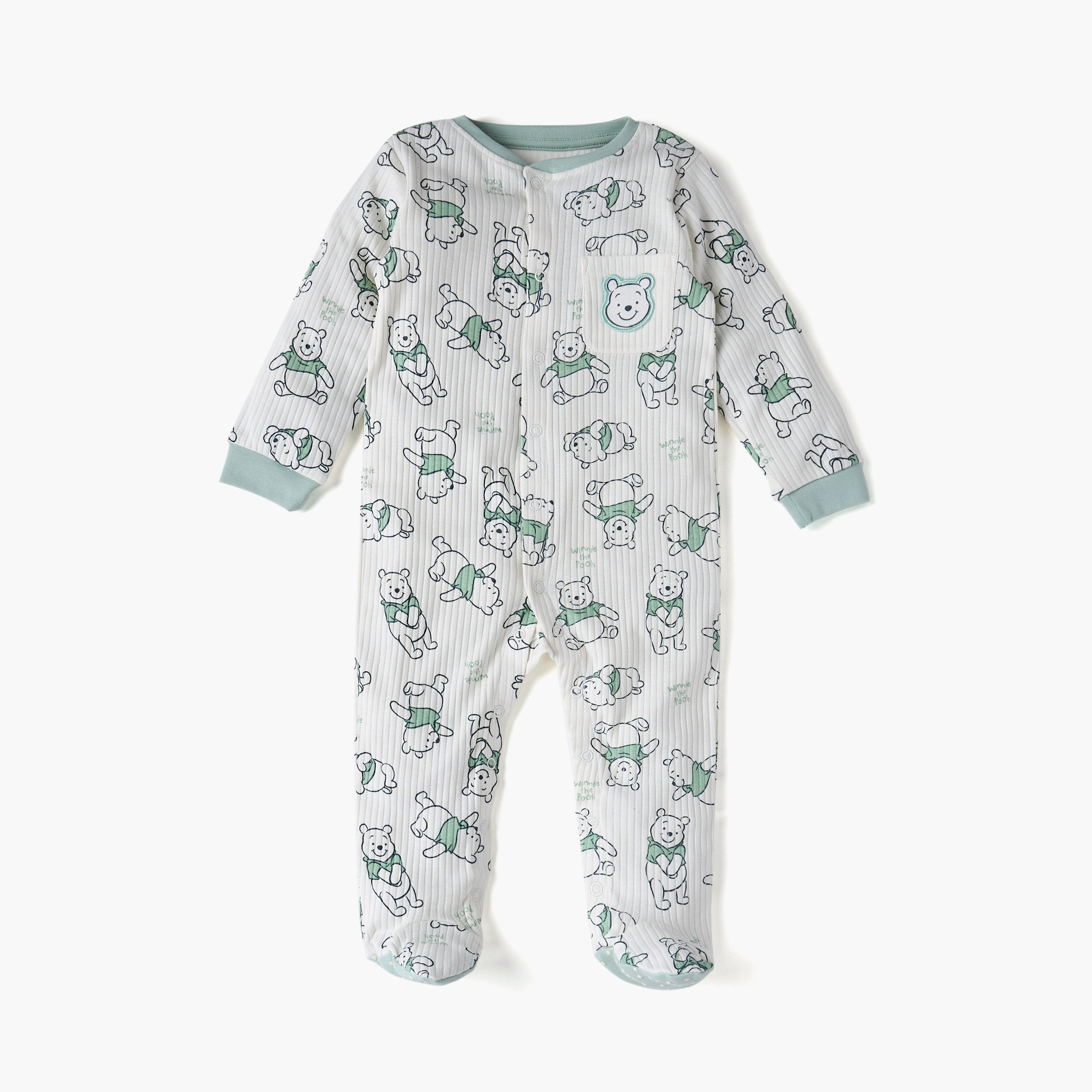 Disney All-Over Winnie The Pooh Print Closed Feet Sleepsuit with Long Sleeves-baby-boys-clothing-nightwear-sleepsuits-image-1