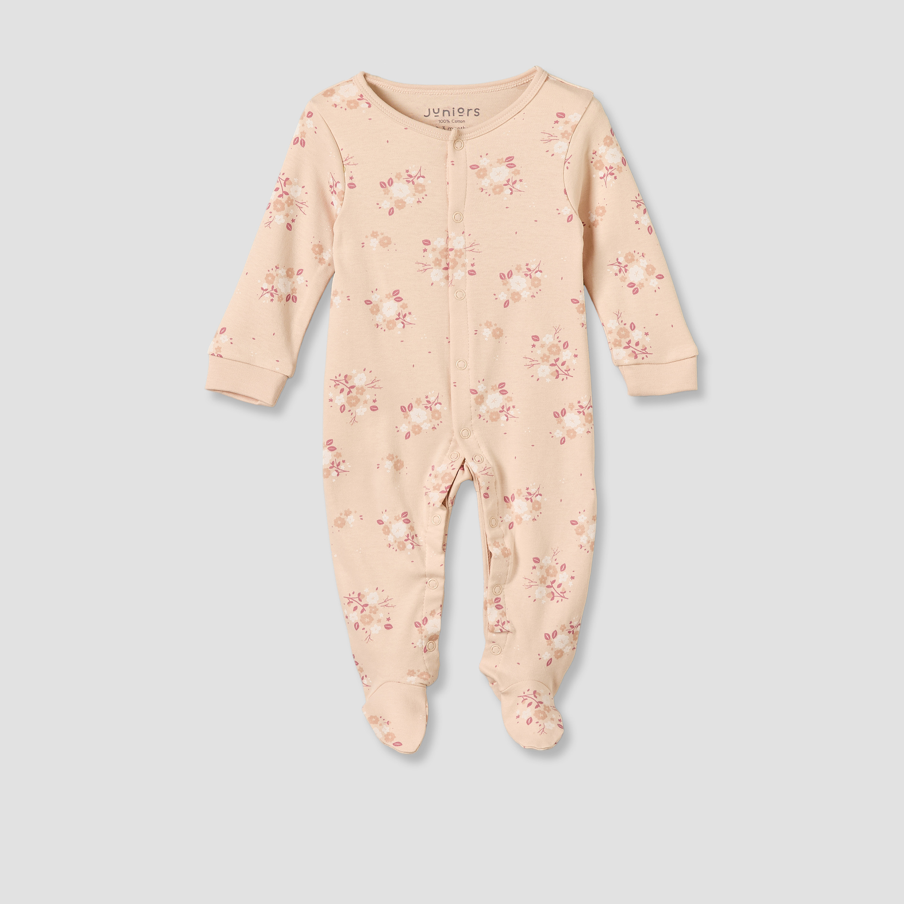 Pack of 3 Juniors Cotton Crew Neck Long Sleeves Sleepsuit with Floral Print-baby-girls-clothing-nightwear-sleepsuits-image-3
