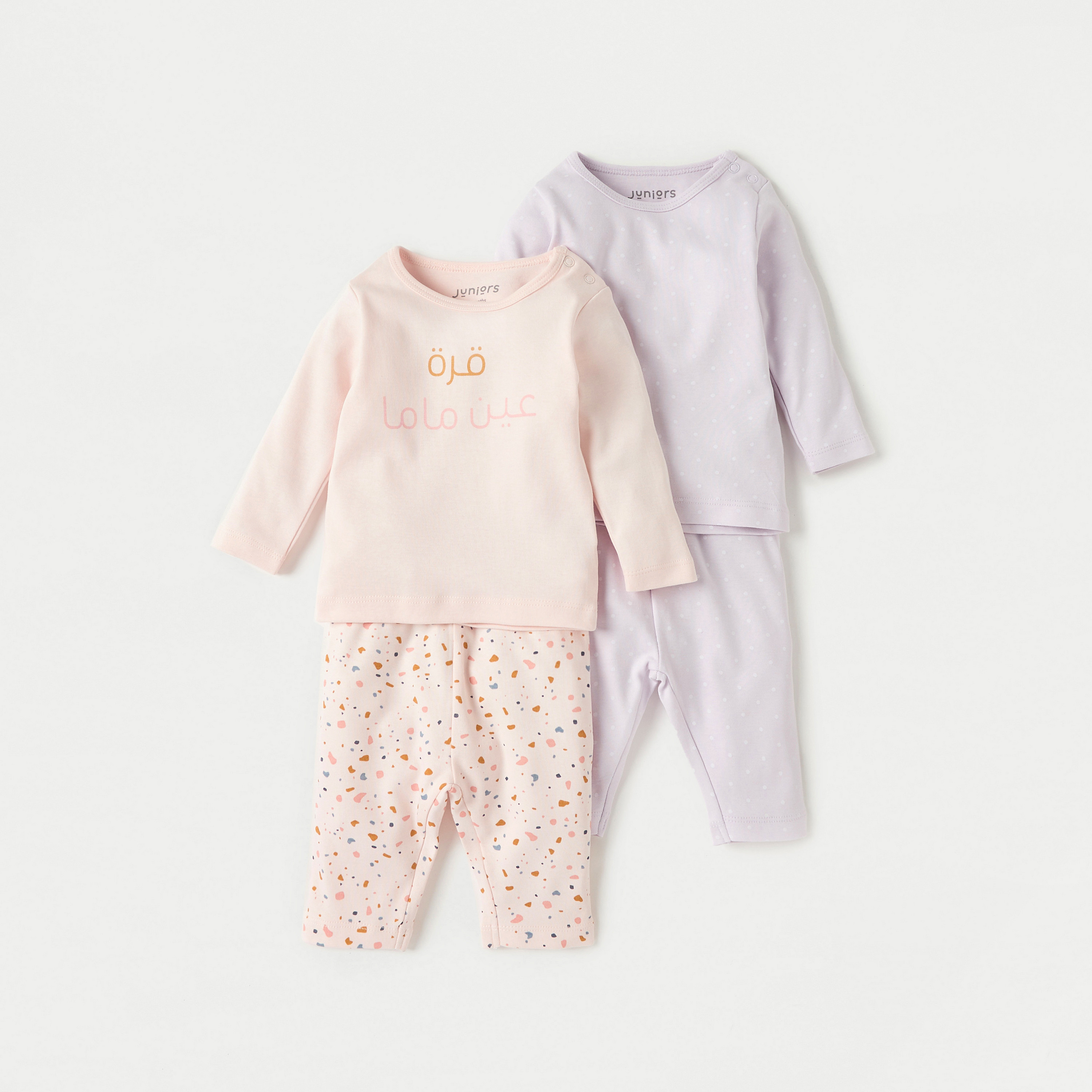 طقم بناطيل بيجاما وتيشيرتات بأكمام طويلة وطبعات قطعتين من جونيورز-baby-girls-clothing-nightwear-pyjamasets-image-1