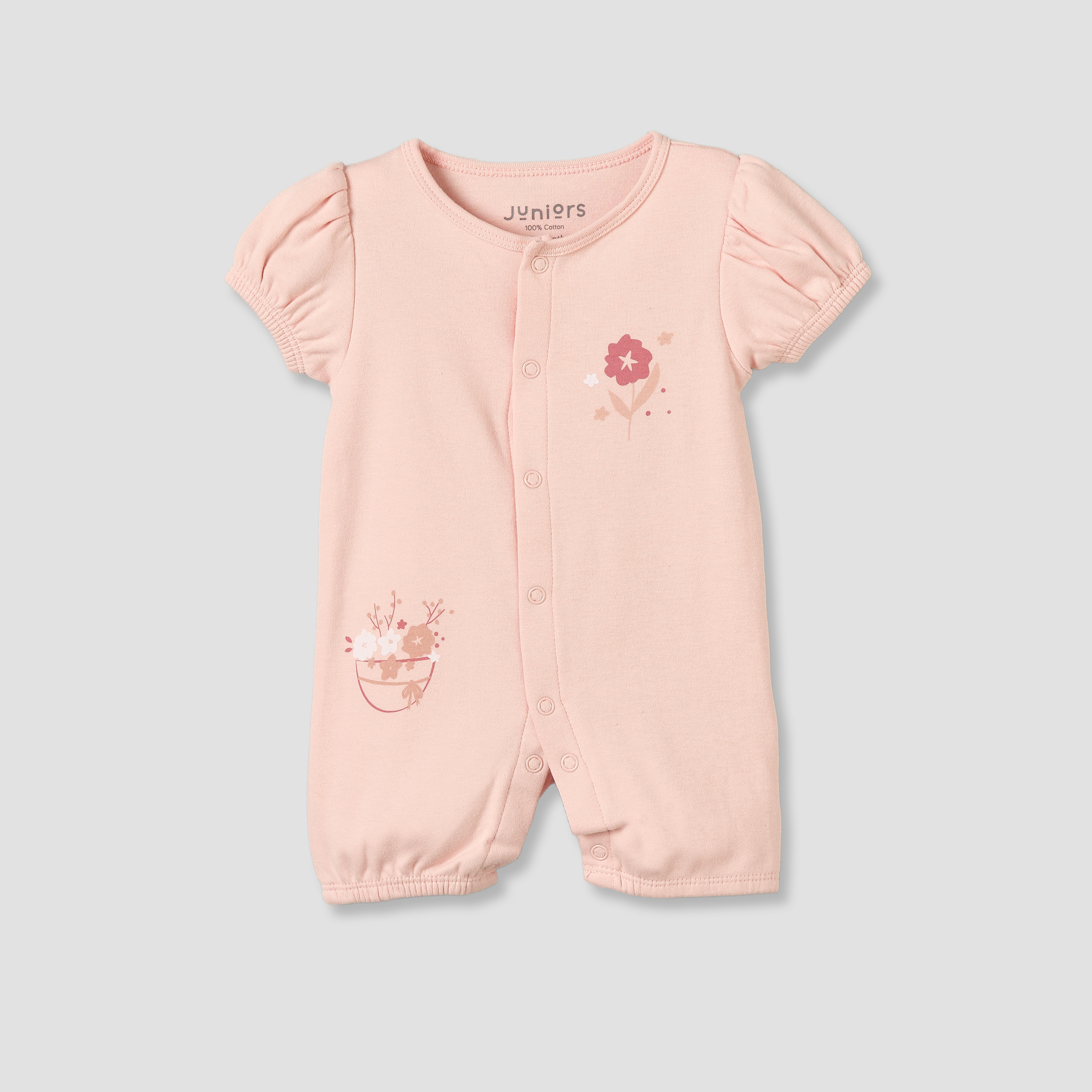 Pack of 3 Juniors Round Neck Short Sleeves Romper with Floral Print-baby-girls-clothing-rompers-image-4