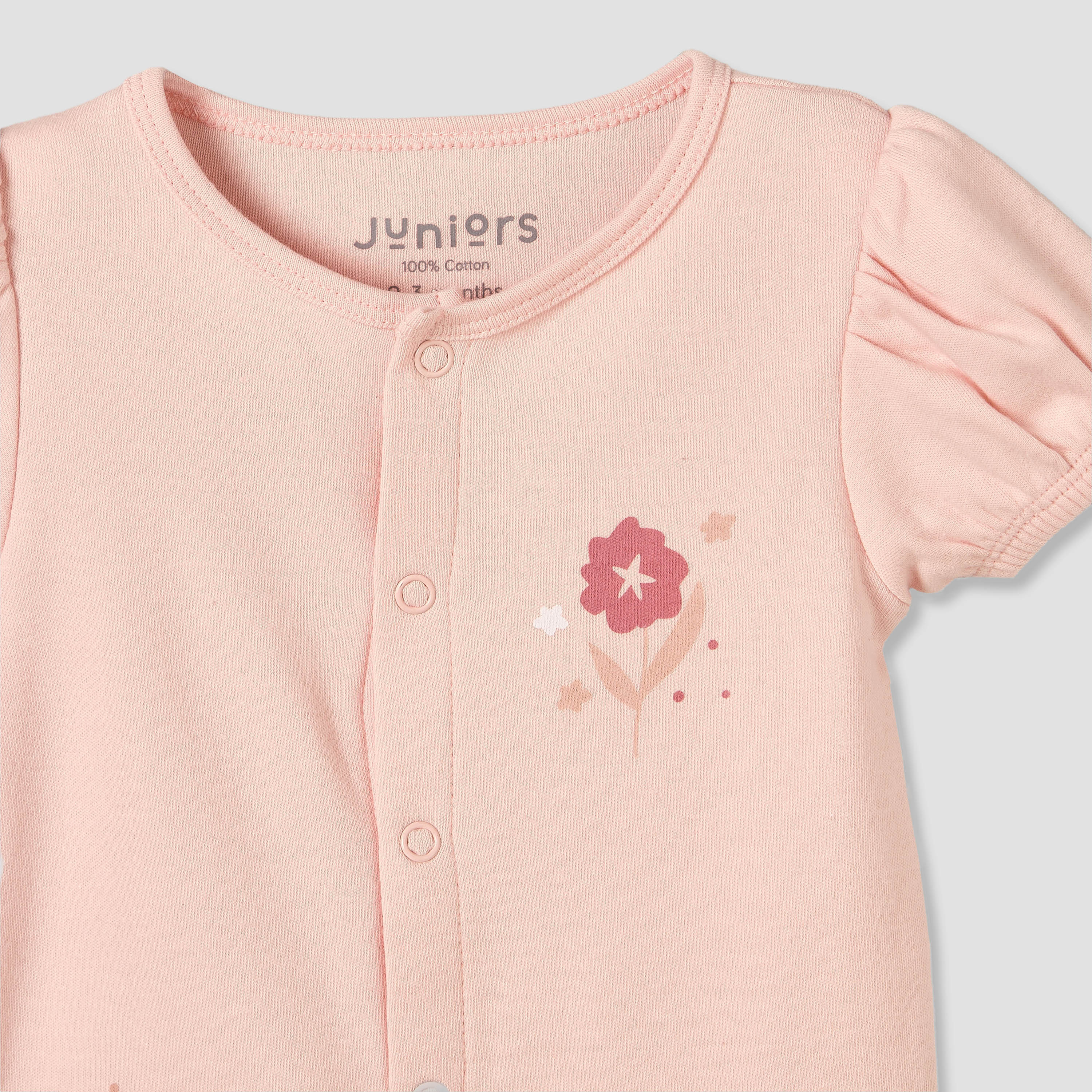 Pack of 3 Juniors Round Neck Short Sleeves Romper with Floral Print-baby-girls-clothing-rompers-image-6