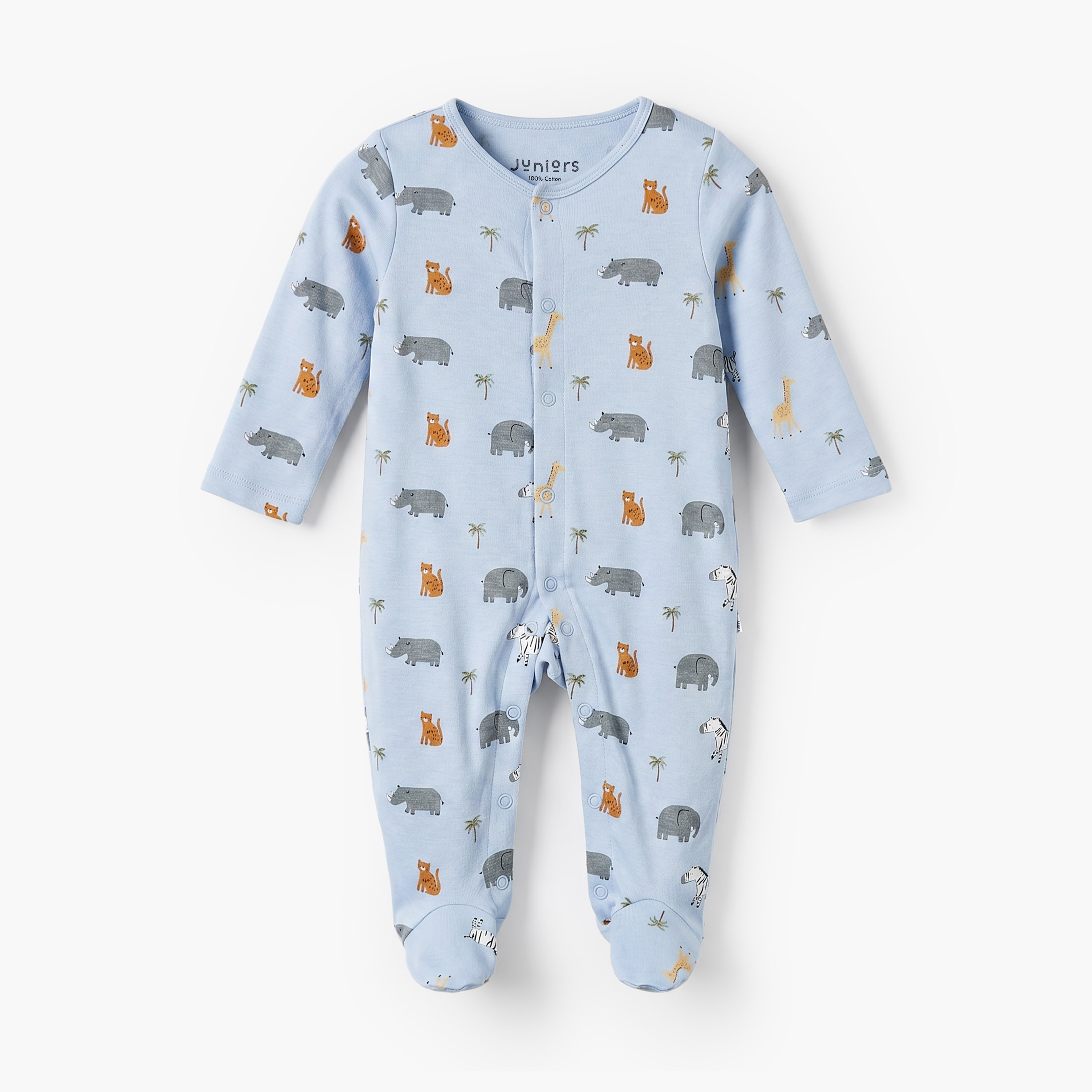 Juniors Cotton Crew Neck Long Sleeves Sleepsuit with Safari Print-baby-boys-clothing-nightwear-sleepsuits-image-1