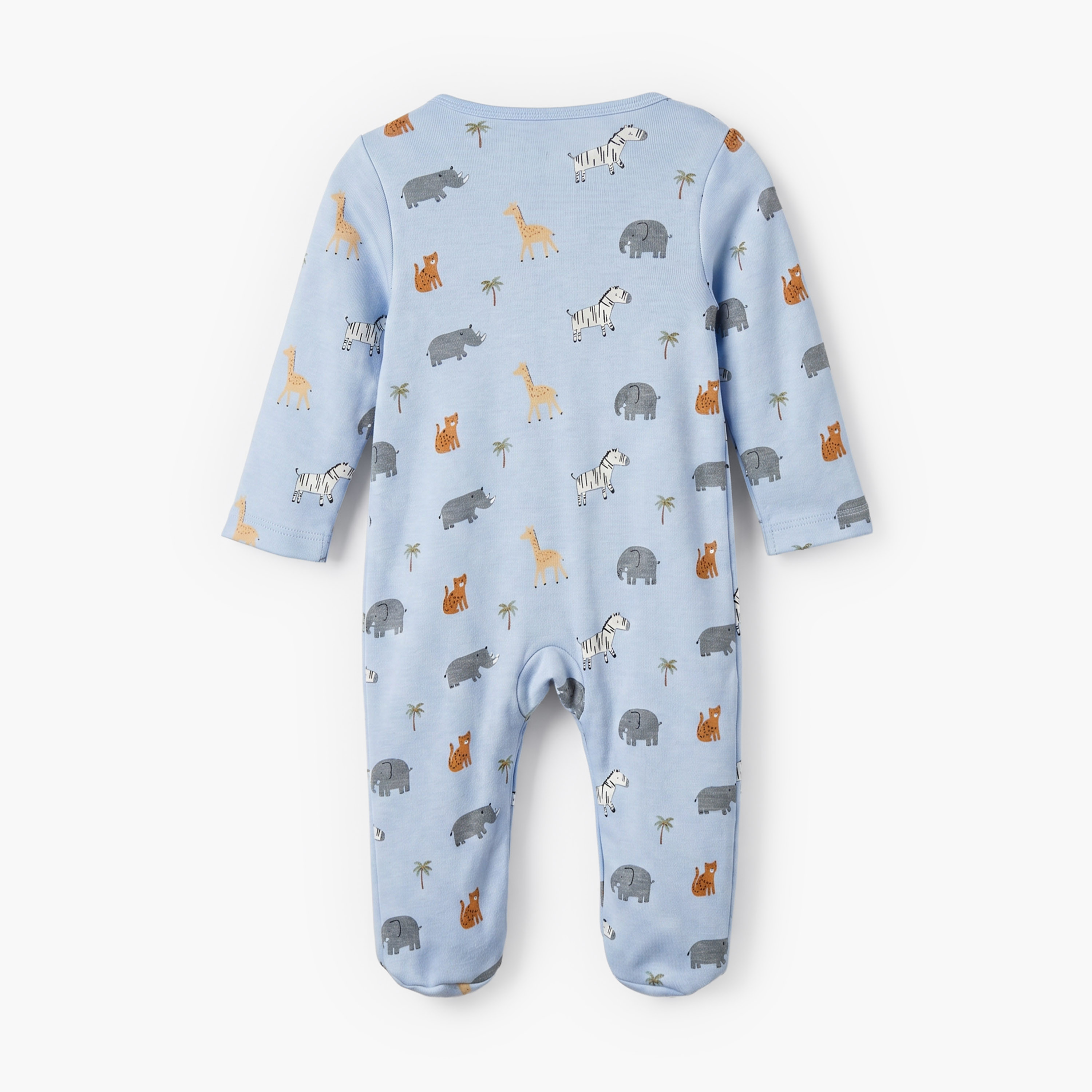Juniors Cotton Crew Neck Long Sleeves Sleepsuit with Safari Print-baby-boys-clothing-nightwear-sleepsuits-image-2