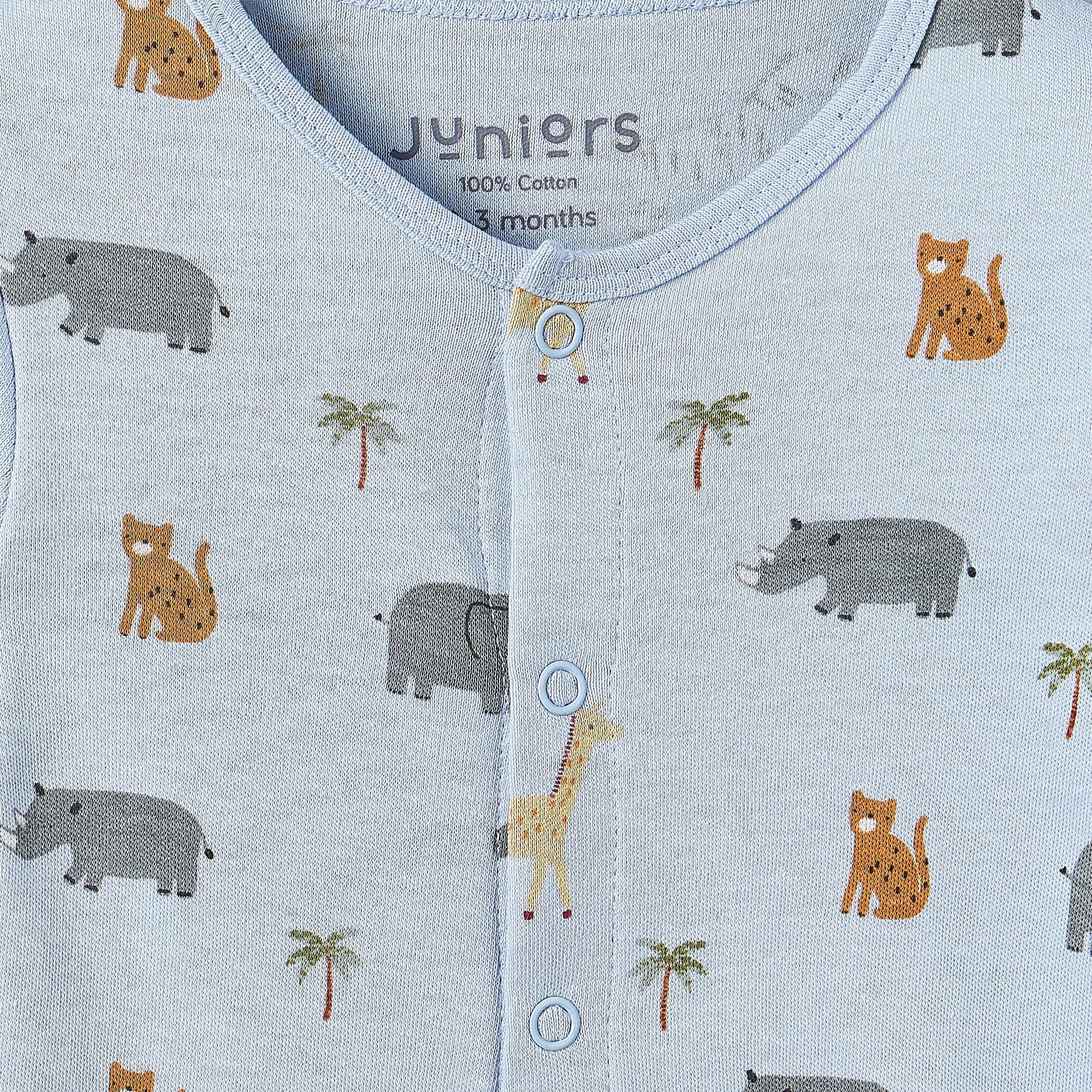 Juniors Cotton Crew Neck Long Sleeves Sleepsuit with Safari Print-baby-boys-clothing-nightwear-sleepsuits-image-3