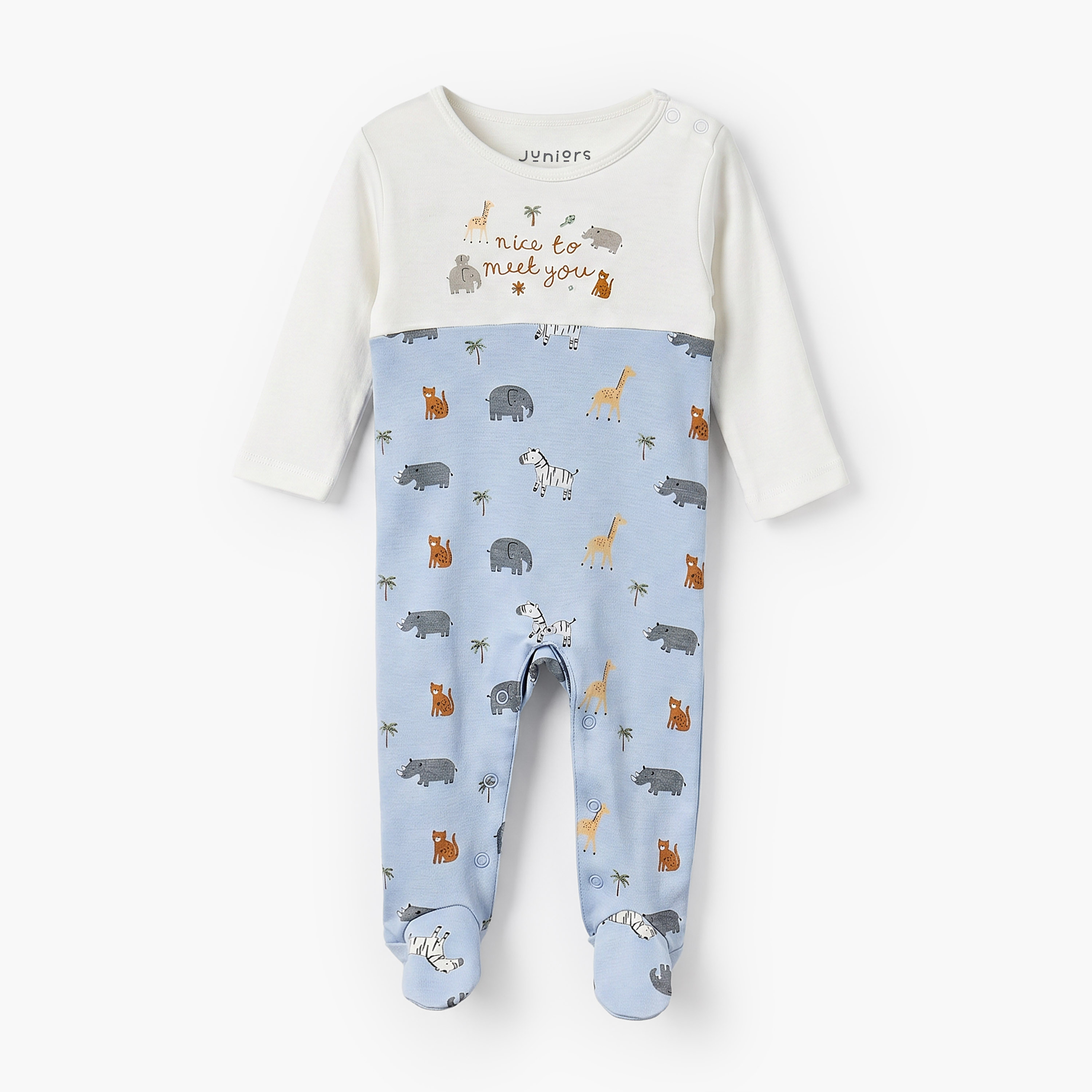 Juniors Cotton Crew Neck Long Sleeves Sleepsuit with Safari Print-baby-boys-clothing-nightwear-sleepsuits-image-5