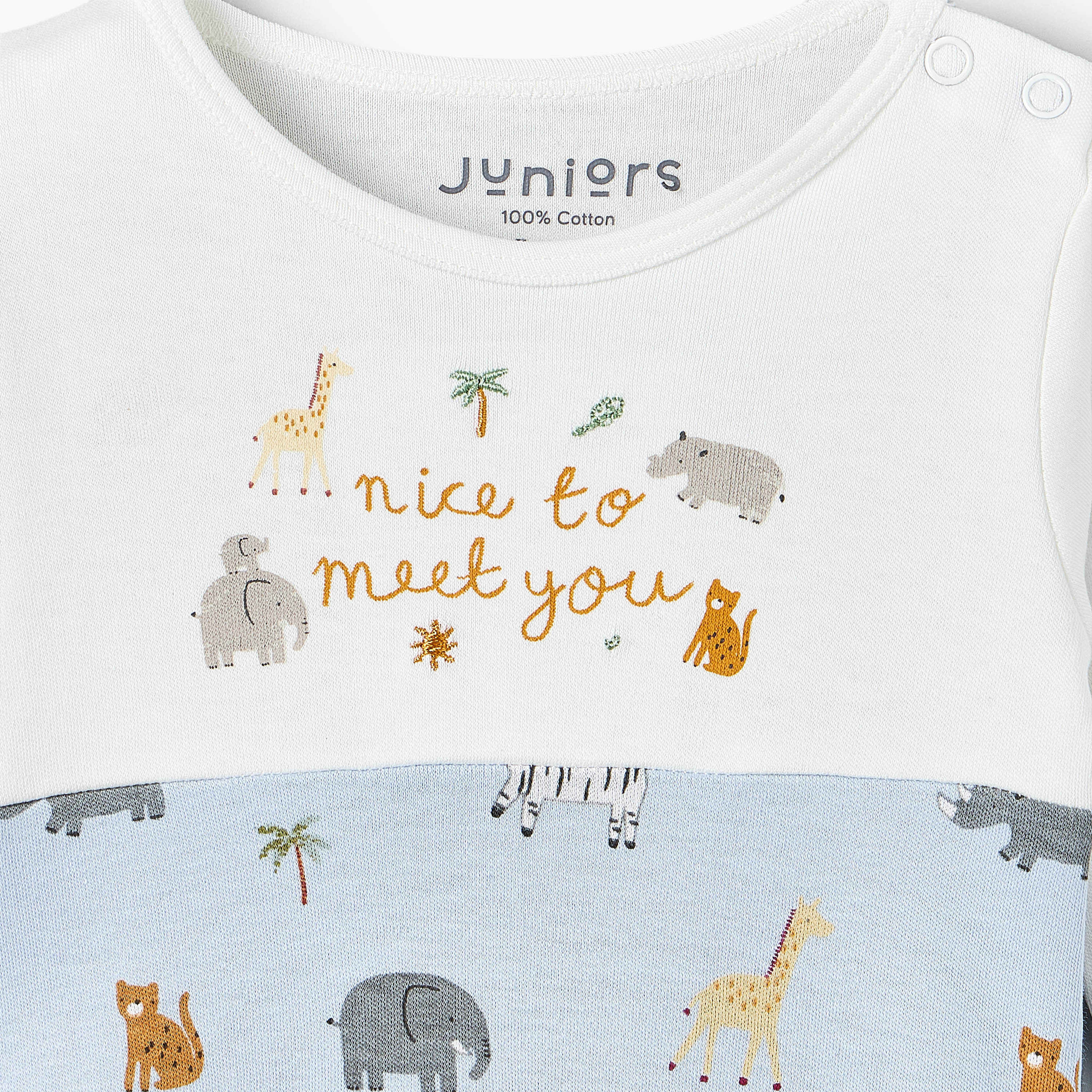 Juniors Cotton Crew Neck Long Sleeves Sleepsuit with Safari Print-baby-boys-clothing-nightwear-sleepsuits-image-2