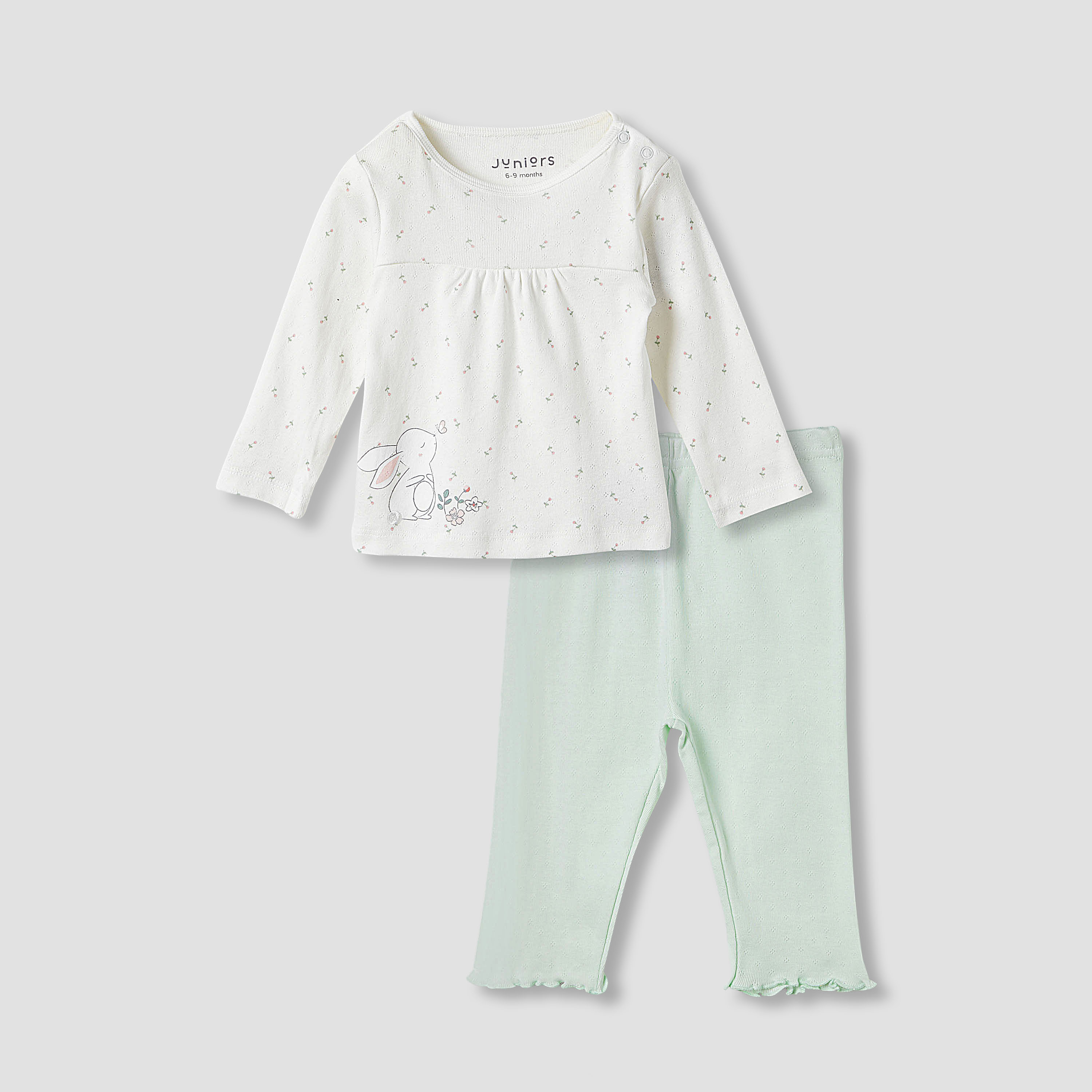 Juniors Bunny Print Top and Pyjama Set-baby-girls-clothing-nightwear-pyjamasets-image-1