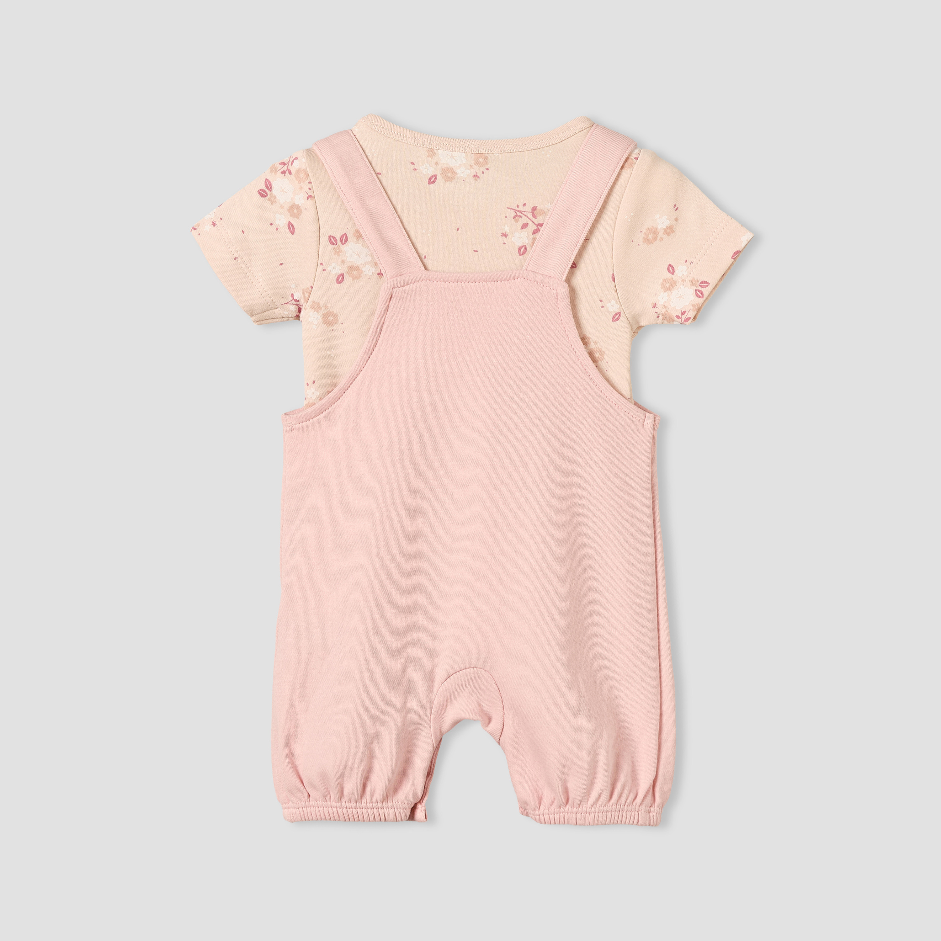 Juniors Round Neck Short Sleeves T-shirt and Dungaree Set with Floral Print-baby-girls-clothing-setsandcoords-image-2