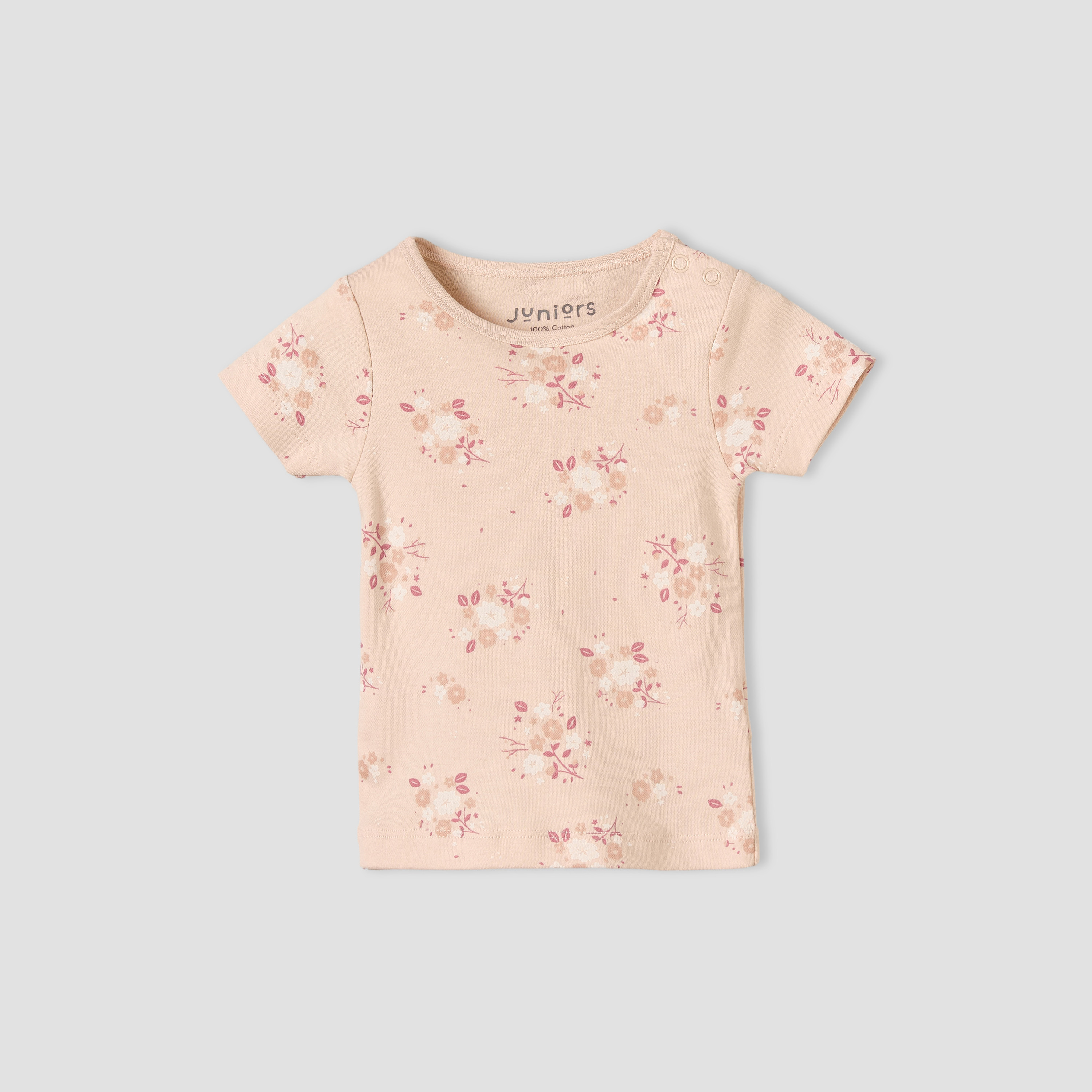 Juniors Round Neck Short Sleeves T-shirt and Dungaree Set with Floral Print-baby-girls-clothing-setsandcoords-image-3