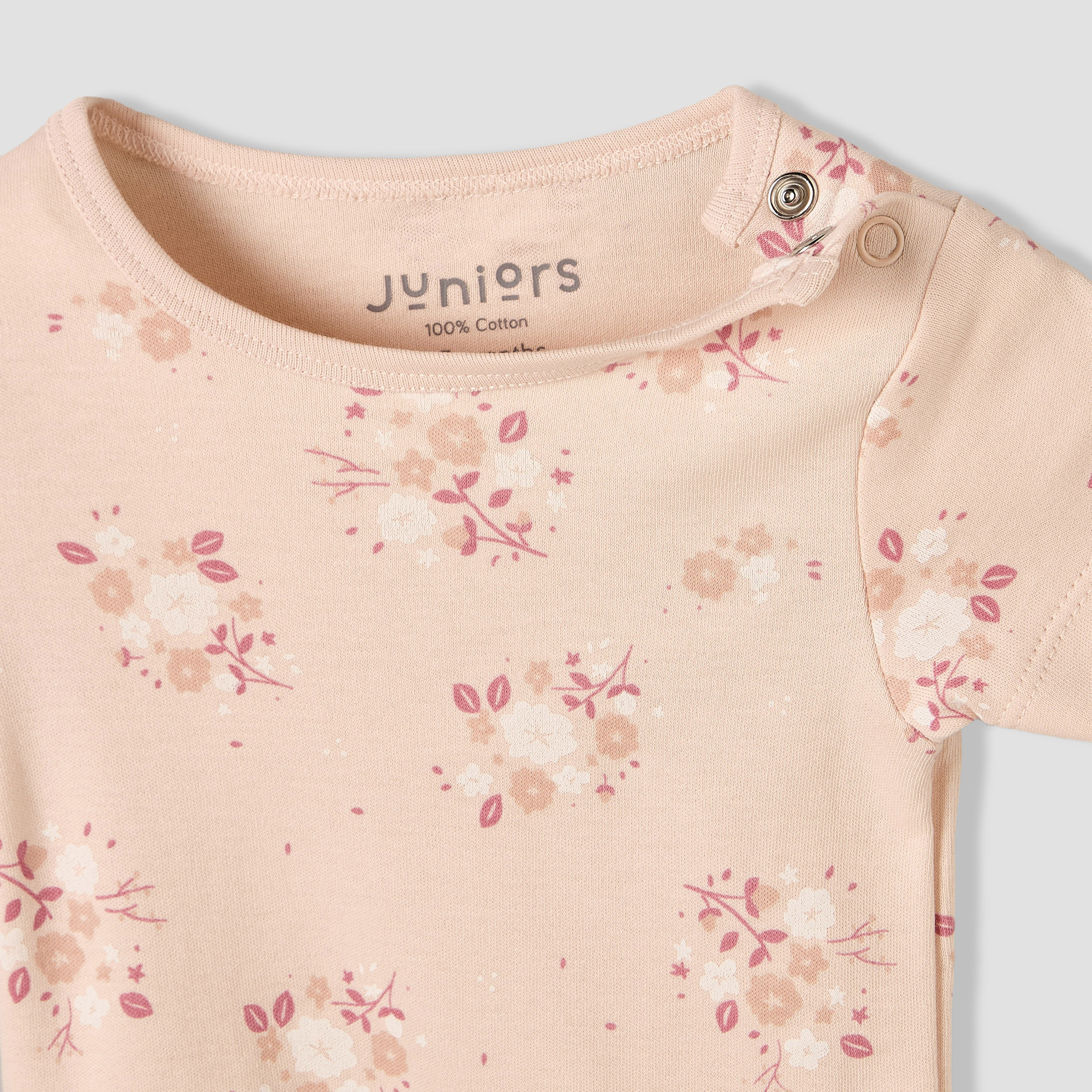 Juniors Round Neck Short Sleeves T-shirt and Dungaree Set with Floral Print-baby-girls-clothing-setsandcoords-image-5
